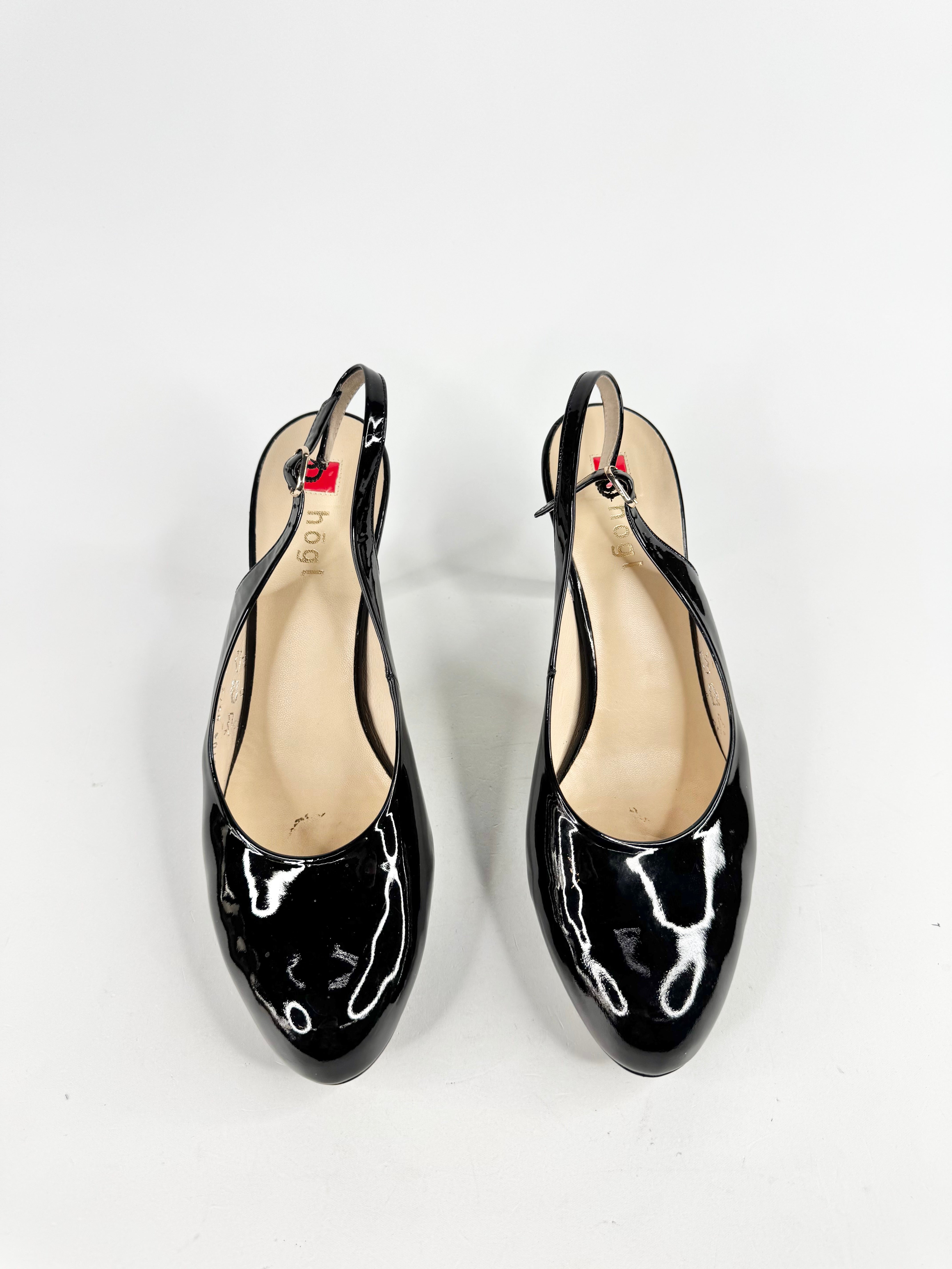 Hogl Black Patent Leather Stiletto Sling Backs - EU38
