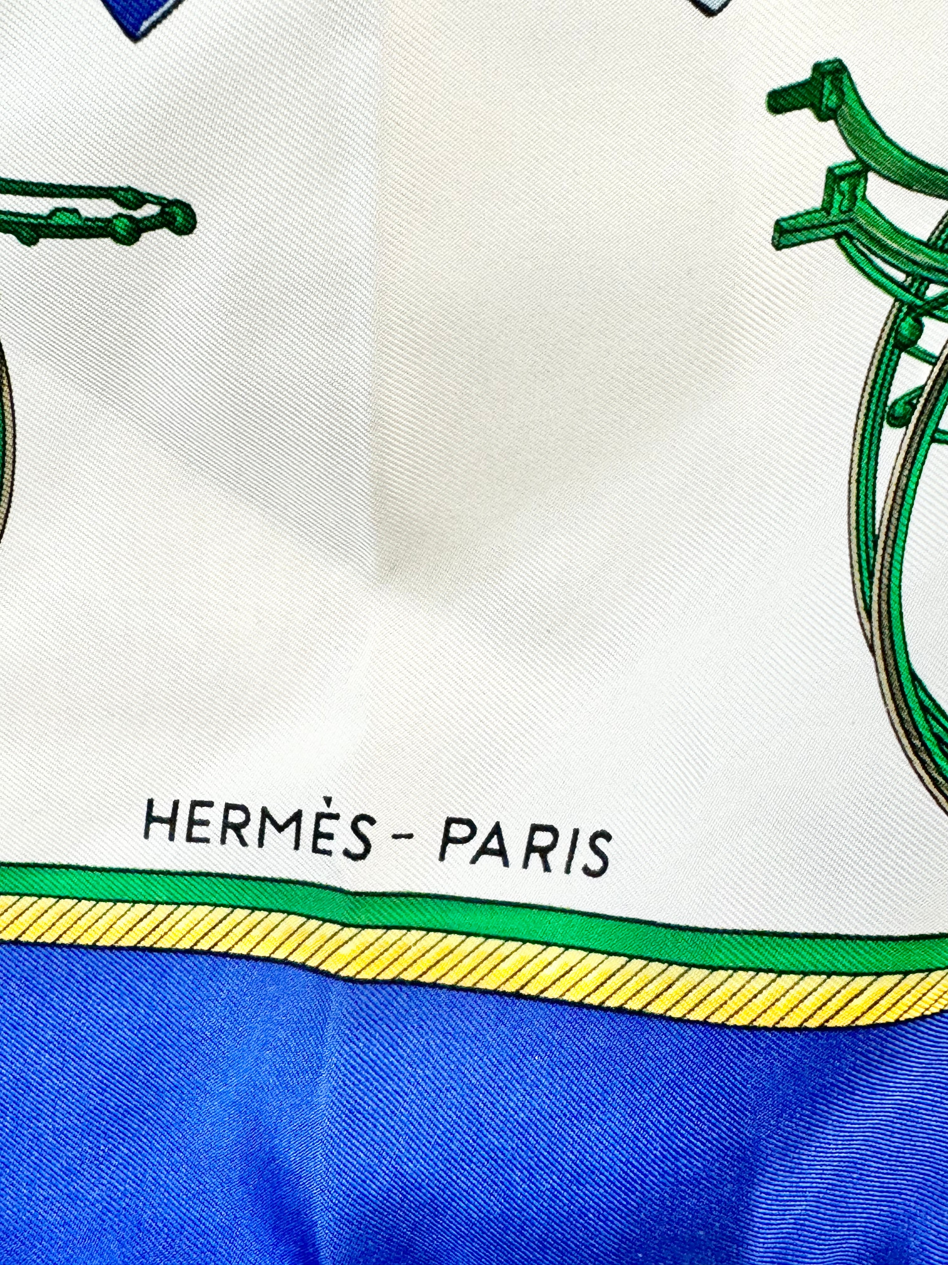 Hermès Scarf Carré ‘les voitures à transformation’ Blue Silk Scarf