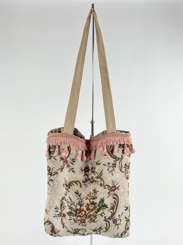 Blush Pink Tasselled Tapestry Tote Bag