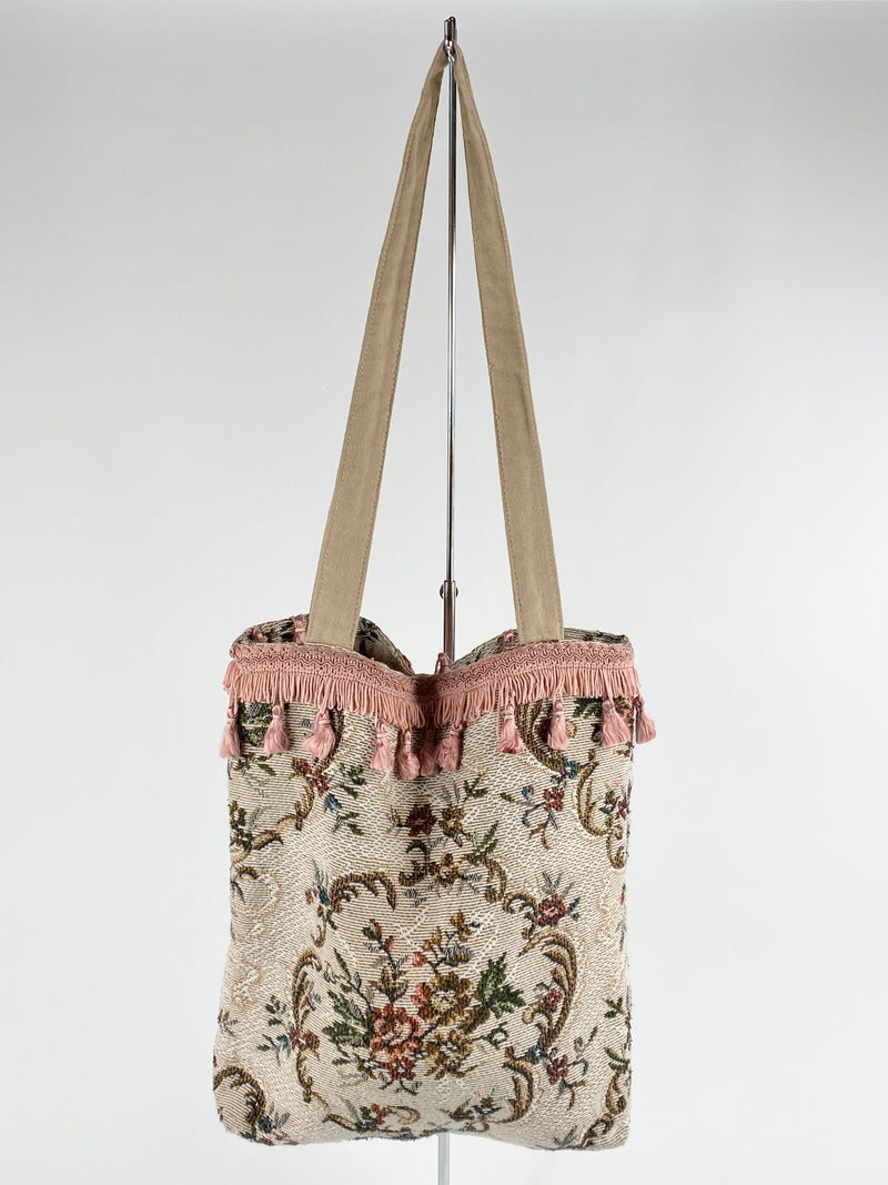 Blush Pink Tasselled Tapestry Tote Bag