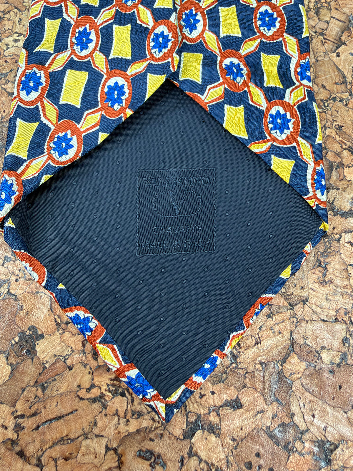 Valentino Cravatte  Navy Yellow & Orange Abstract Floral Silk Tie