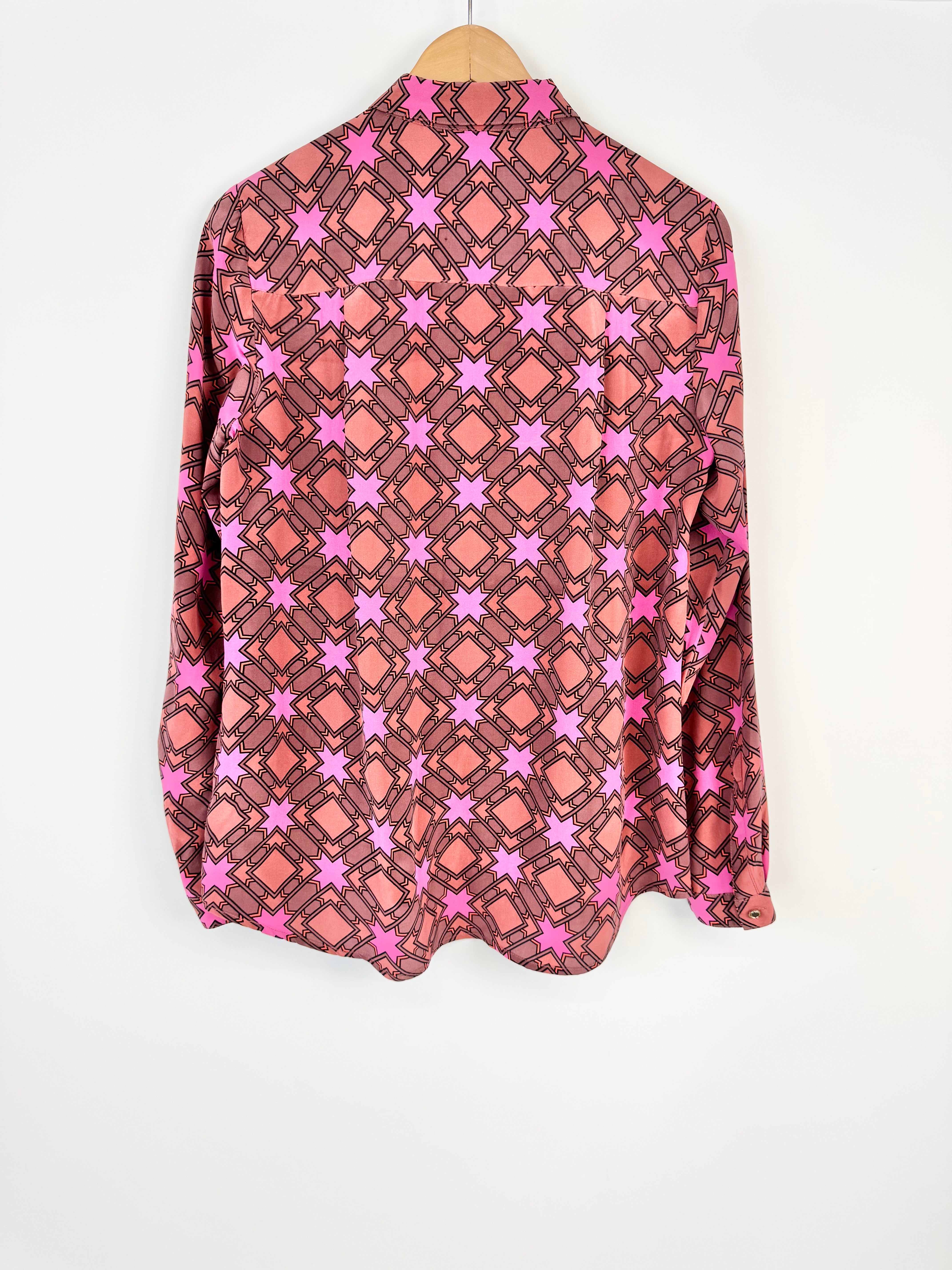 Oroton Pink and Burgundy Geometric Print Long Sleeve Shirt- AU12