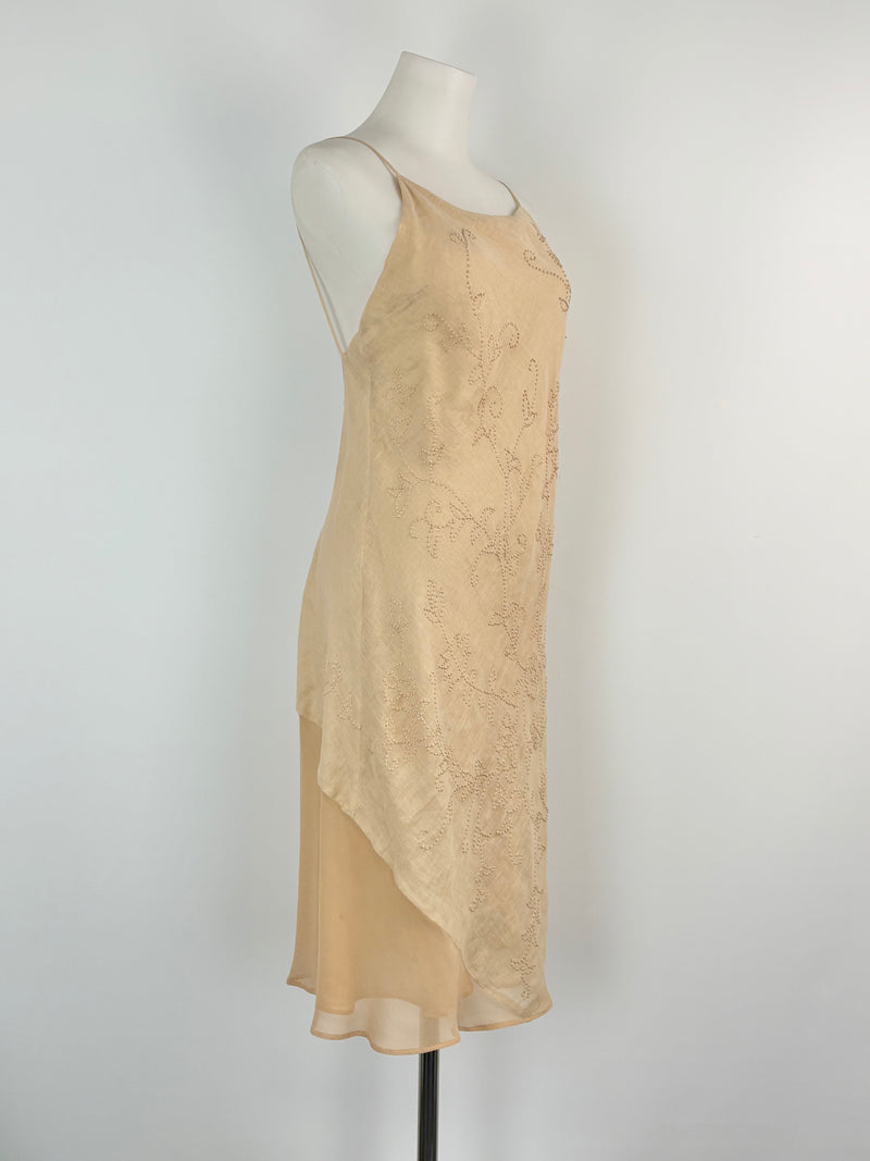Alberta Ferretti Sandy Beige Linen Layered Strap Dress - AU8/10