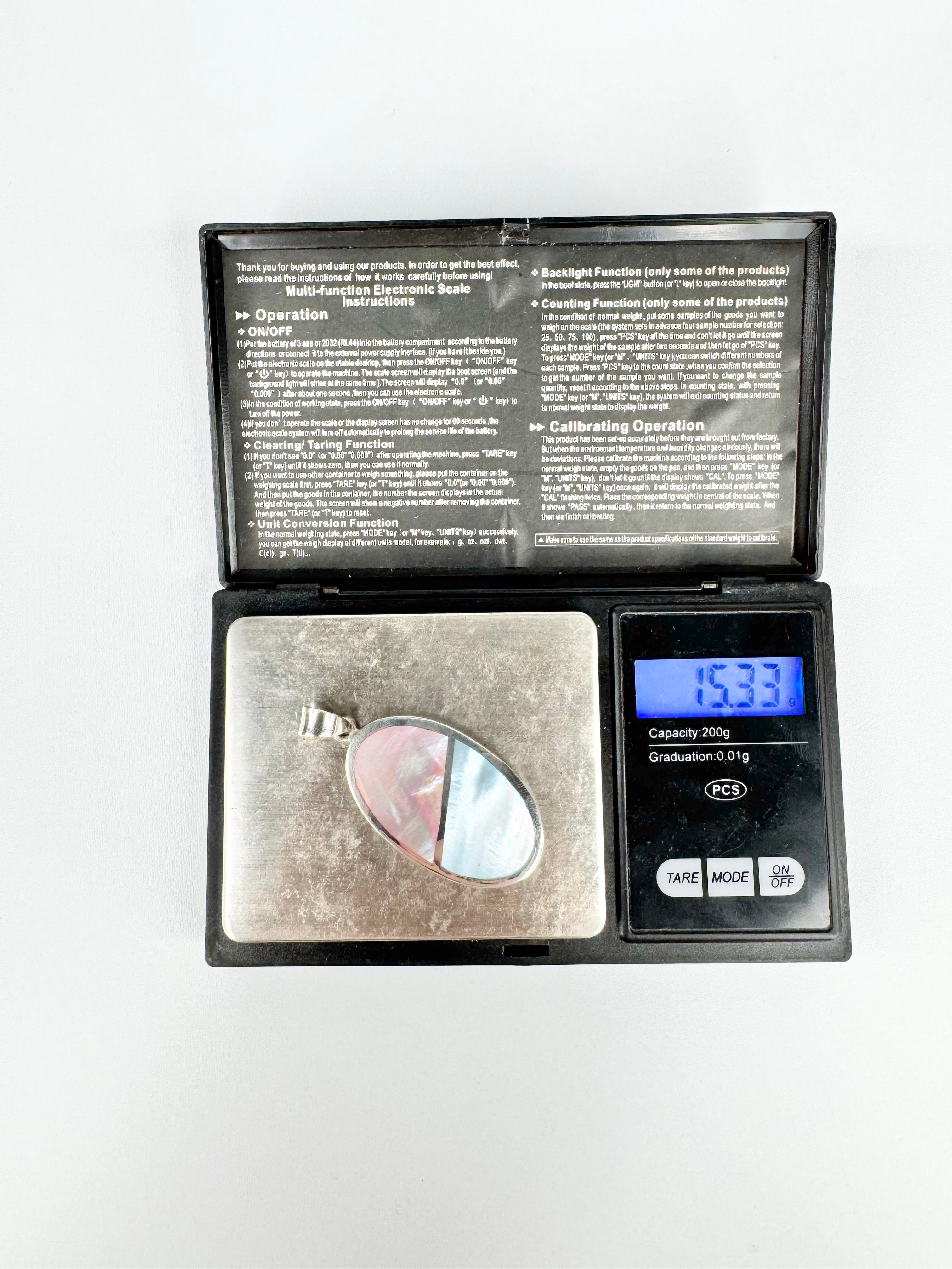 Large Oval Silver Powder Pink & Blue Shell Pendant