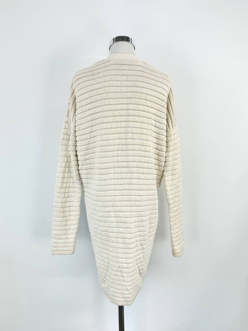 Hugo Boss Cream Rib Knit Long Silk & Cotton Blend Cardigan - AU10