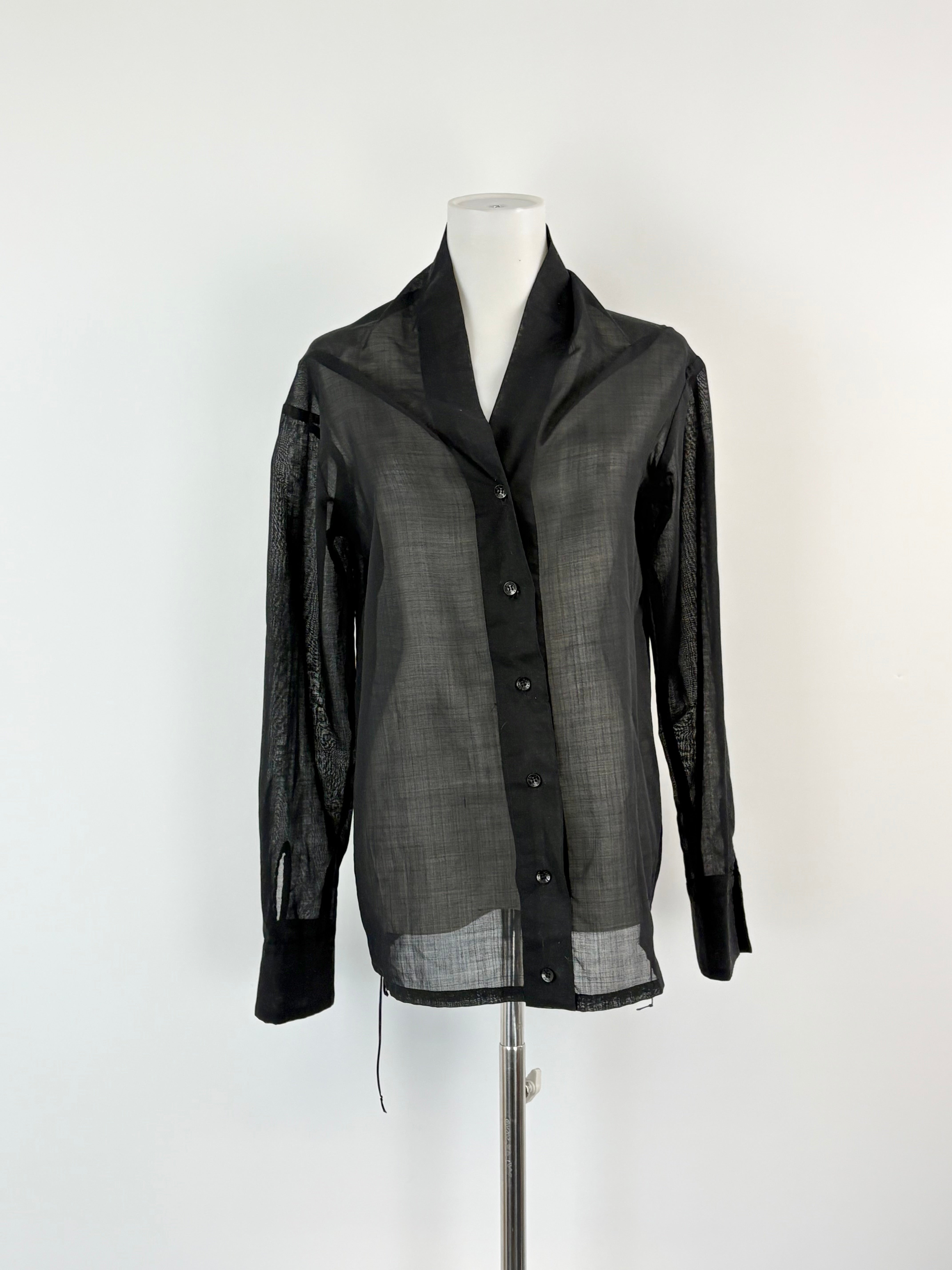 Maiike Sheer Black Wool & Silk Blend Blouse - AU10