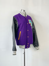 Purple & Black Wool-Leather Blend Varsity Jacket - S