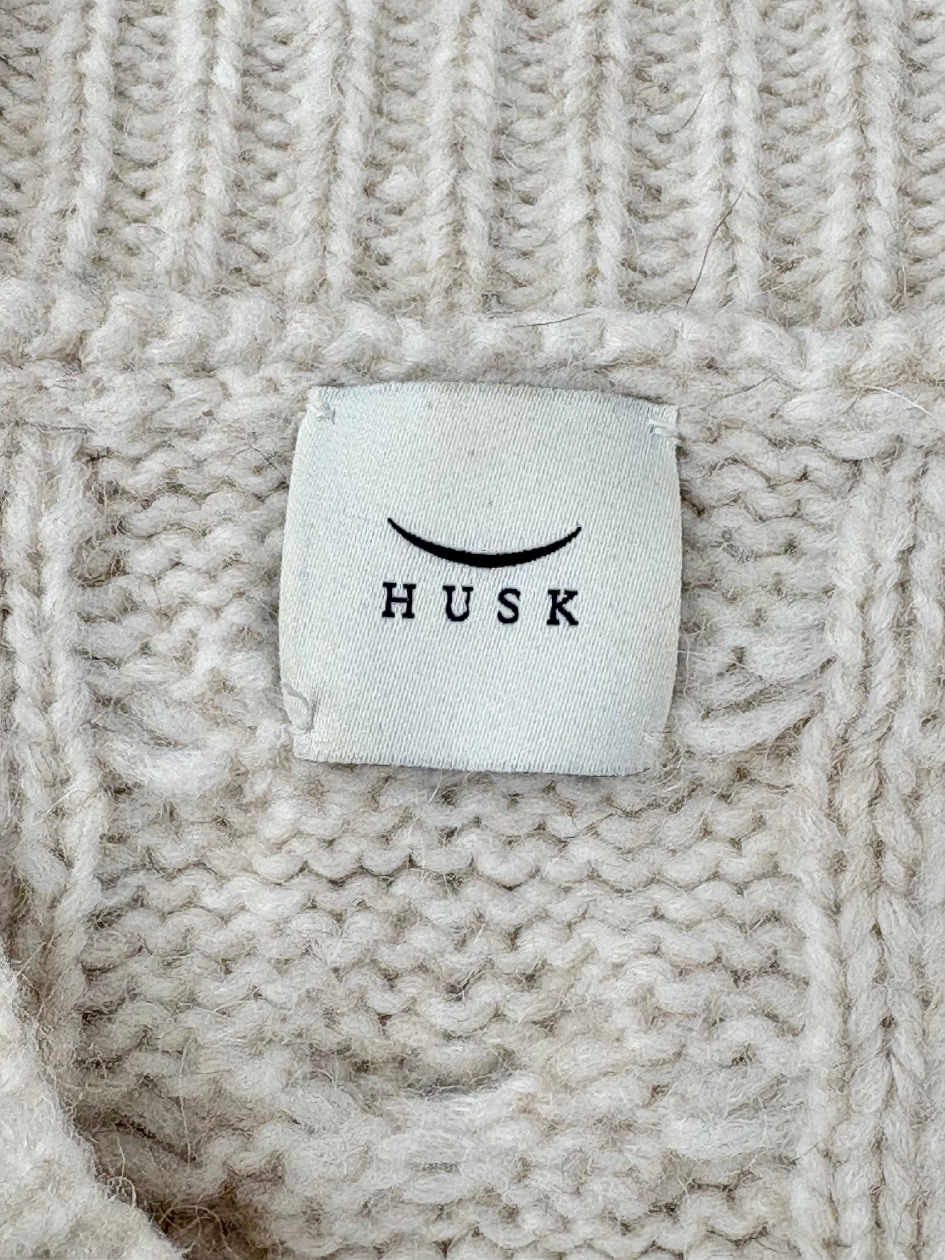 Husk Cable Knit Cream Alpaca & Wool Blend Cropped Sweater - AU8