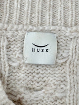 Husk Cable Knit Cream Alpaca & Wool Blend Cropped Sweater - AU8