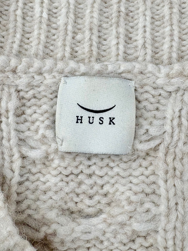 Husk Cable Knit Cream Alpaca & Wool Blend Cropped Sweater - AU8