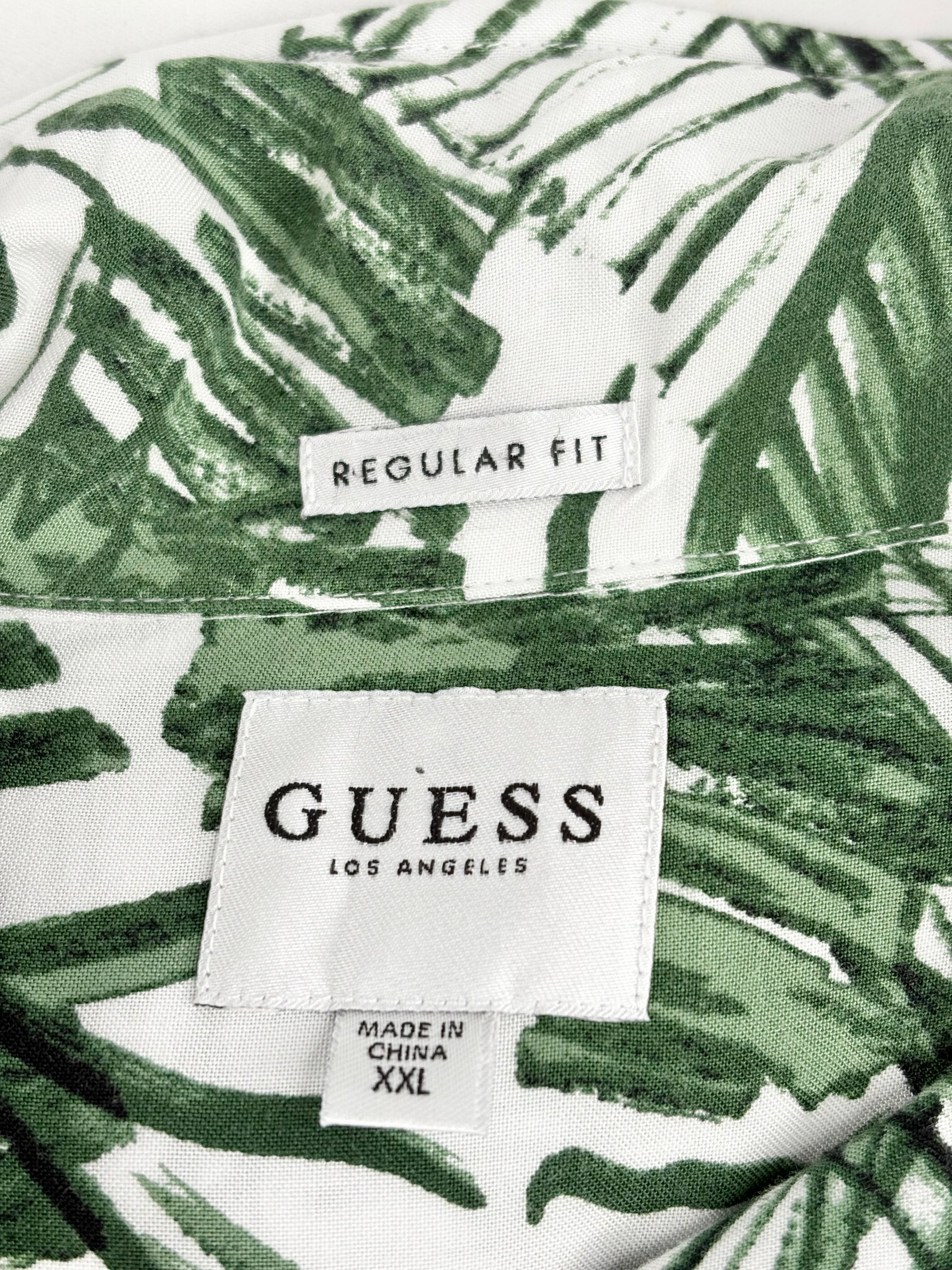 Guess White & Green Fern-Print Short Sleeve Shirt - XXL