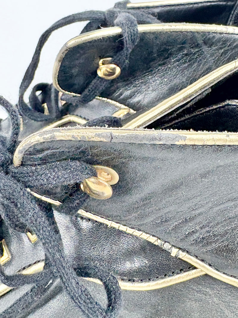 Versace Collection Black Leather & Gold Trim High-Top Sneakers - EU45