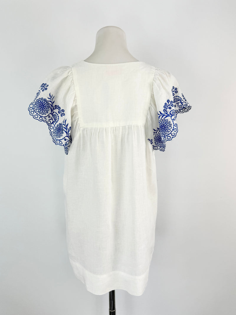 Arlington Milne White Linen Embroidered Blouse - AU6