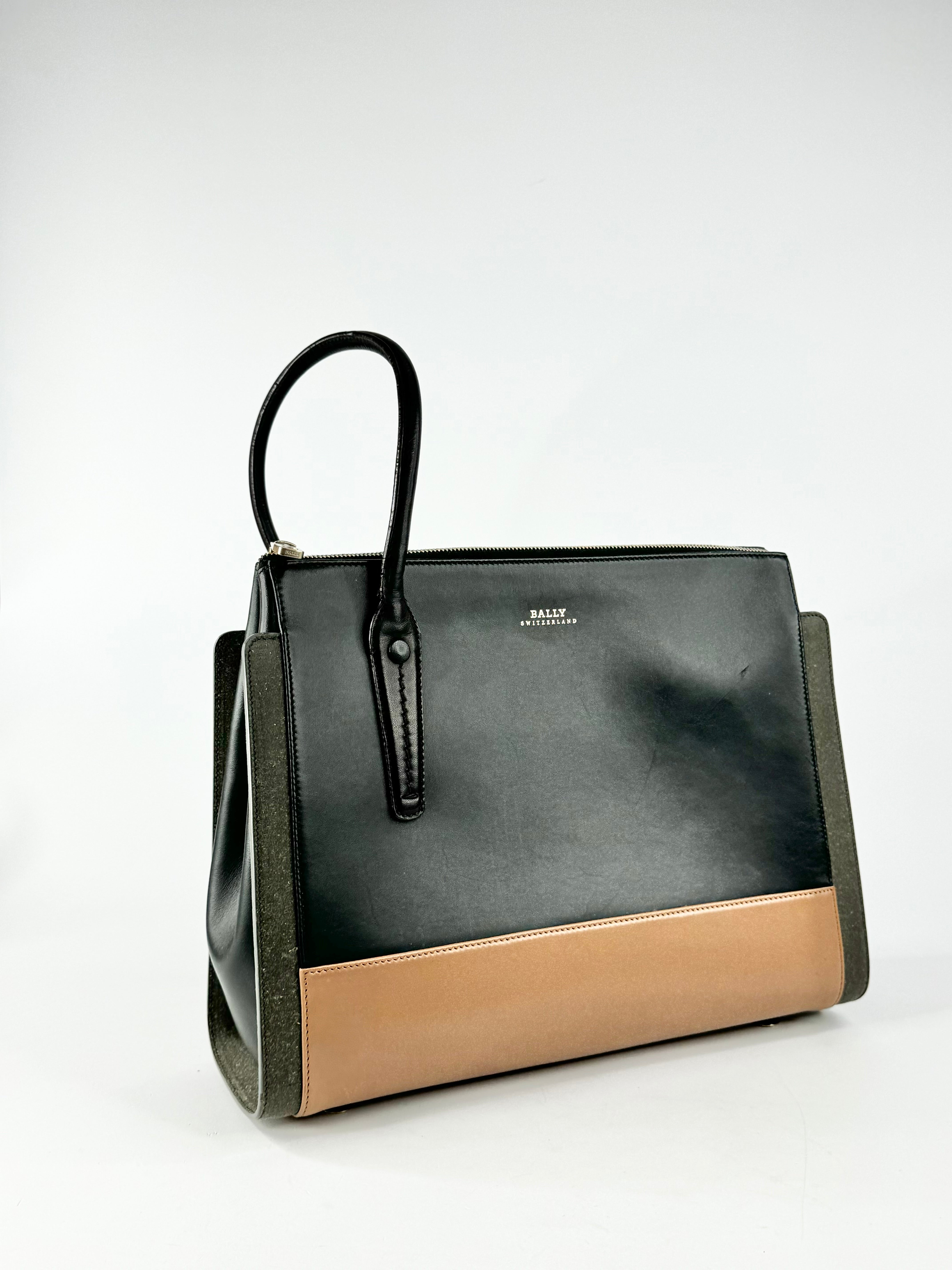 Bally Black Grey & Tan Tricolour Tote Bag
