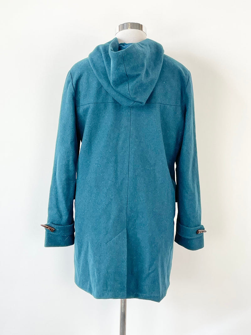 Lee Mathews Teal Wool Blend Hooded Coat - AU14