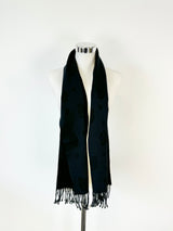 Vintage Guy Laroche Black Pailsey Pattern Fringed Scarf