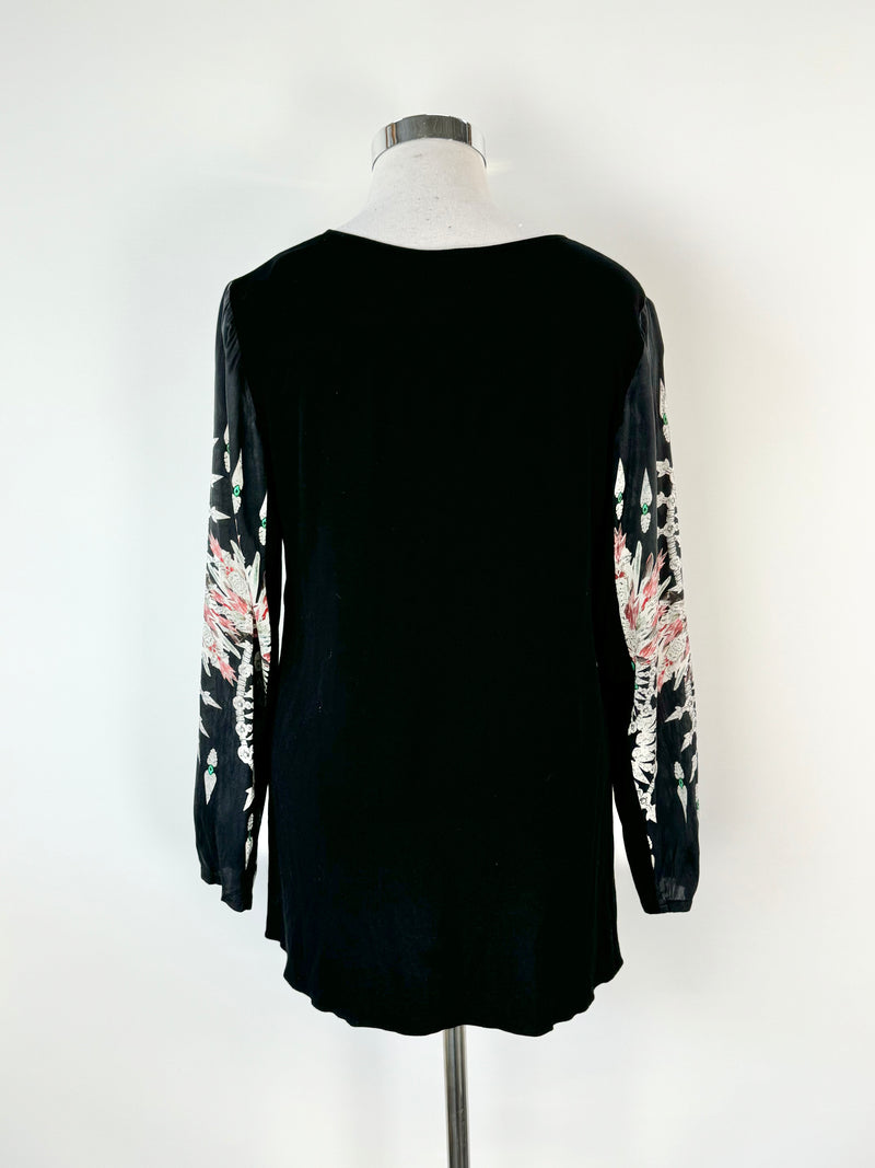 Luxe Deluxe Black Jewel Pattern Silk Blouse - AU14