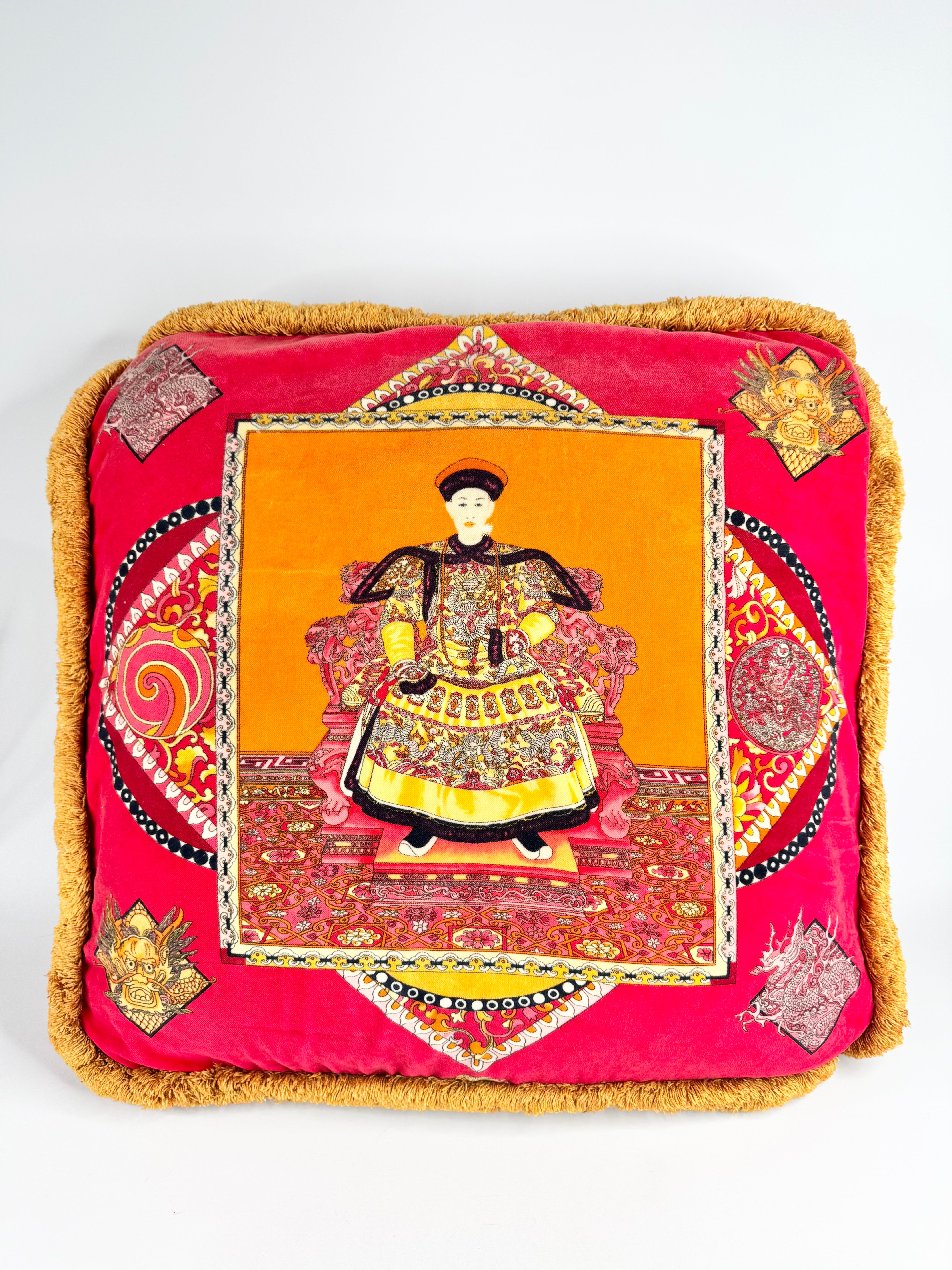 Versace Reversible Red & Blue Emperor Qianlong Velvet Cushion