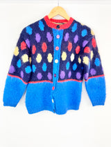 Vintage Hand-Knit Electric Blue Patterned Cardigan - AU10