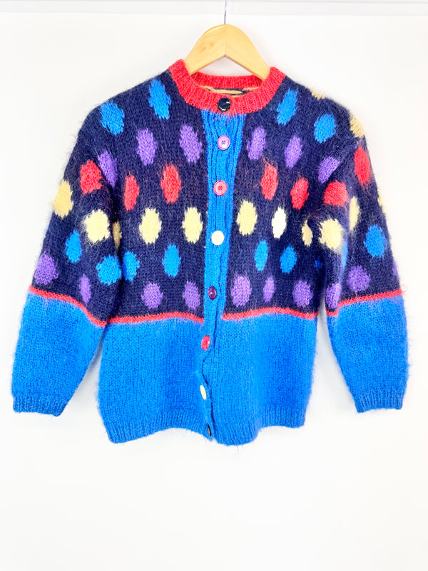 Vintage Hand-Knit Electric Blue Patterned Cardigan - AU10