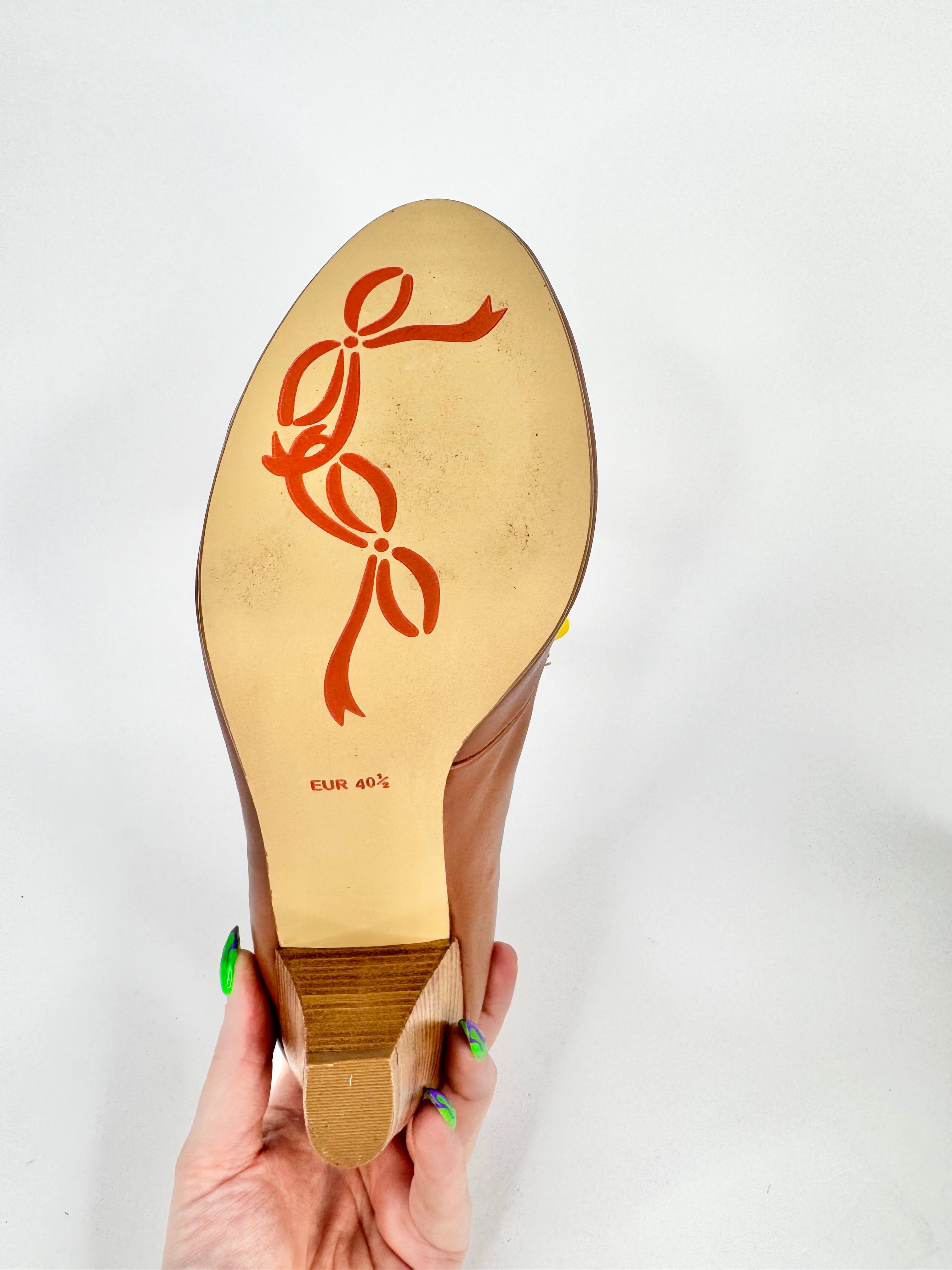 Poetic Licence Tan, Yellow & Pink Ribbon Lace Heels - EU40.5