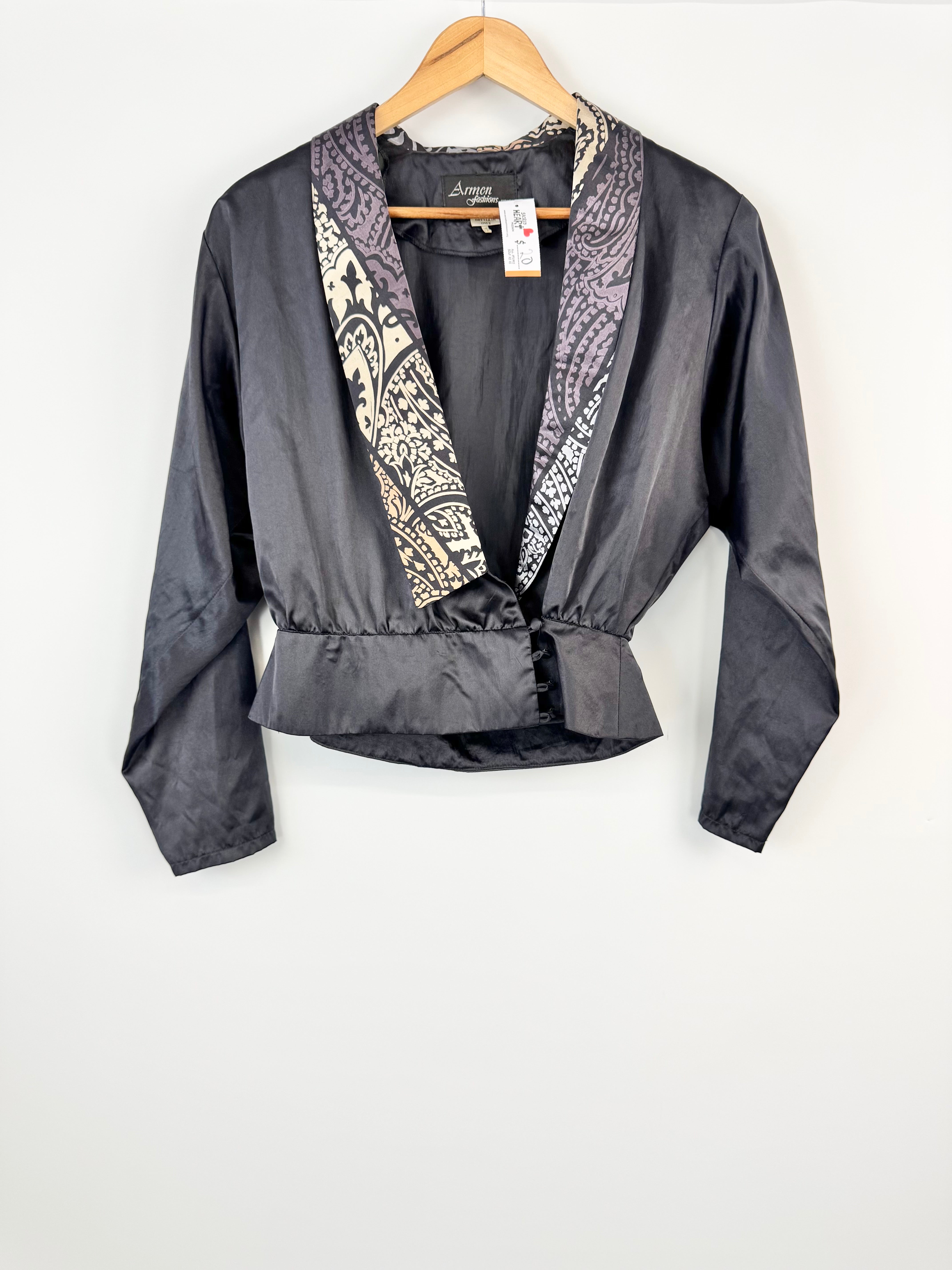 Vintage Black Silk Batik Trim Jacket - AU10/12