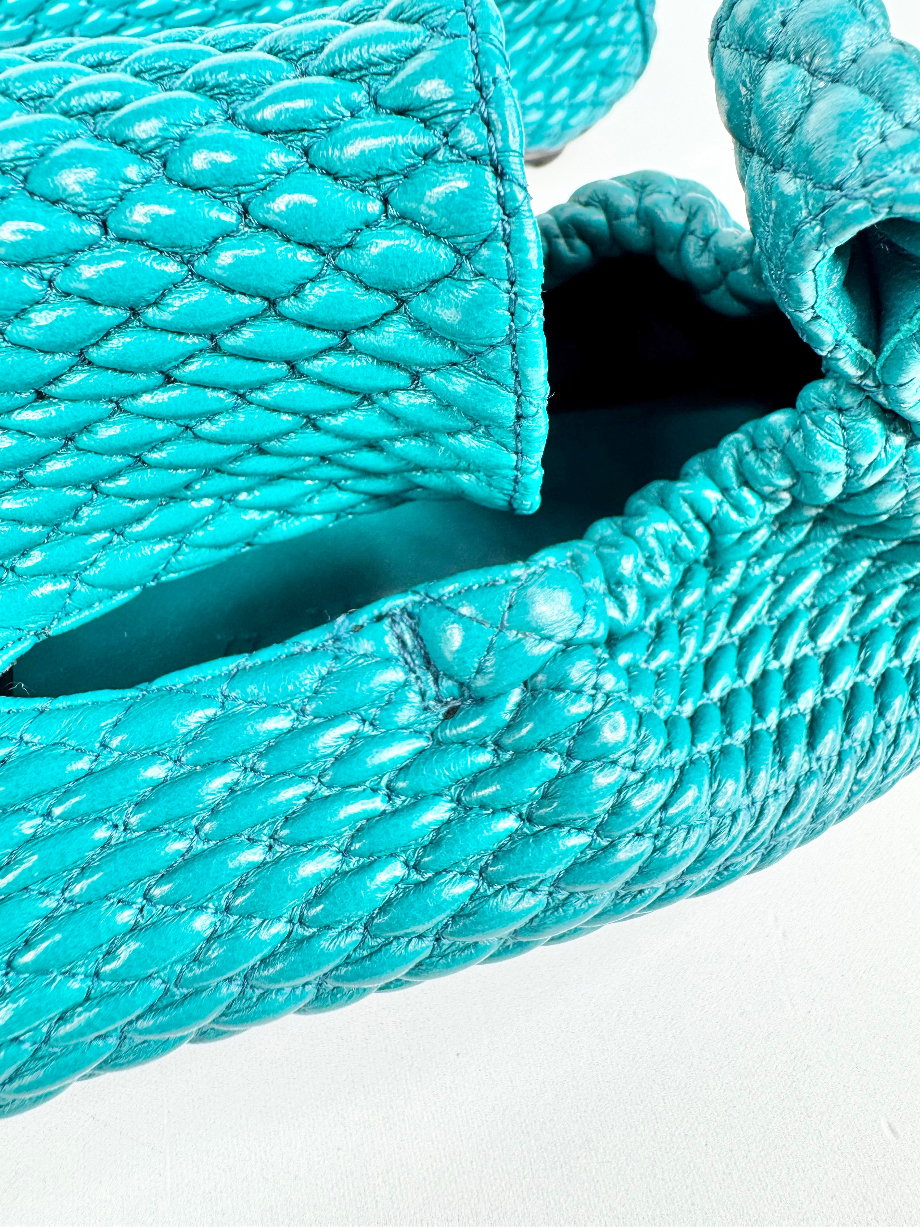 Bottega Veneta Turquoise Intrecciato Flats - EU42