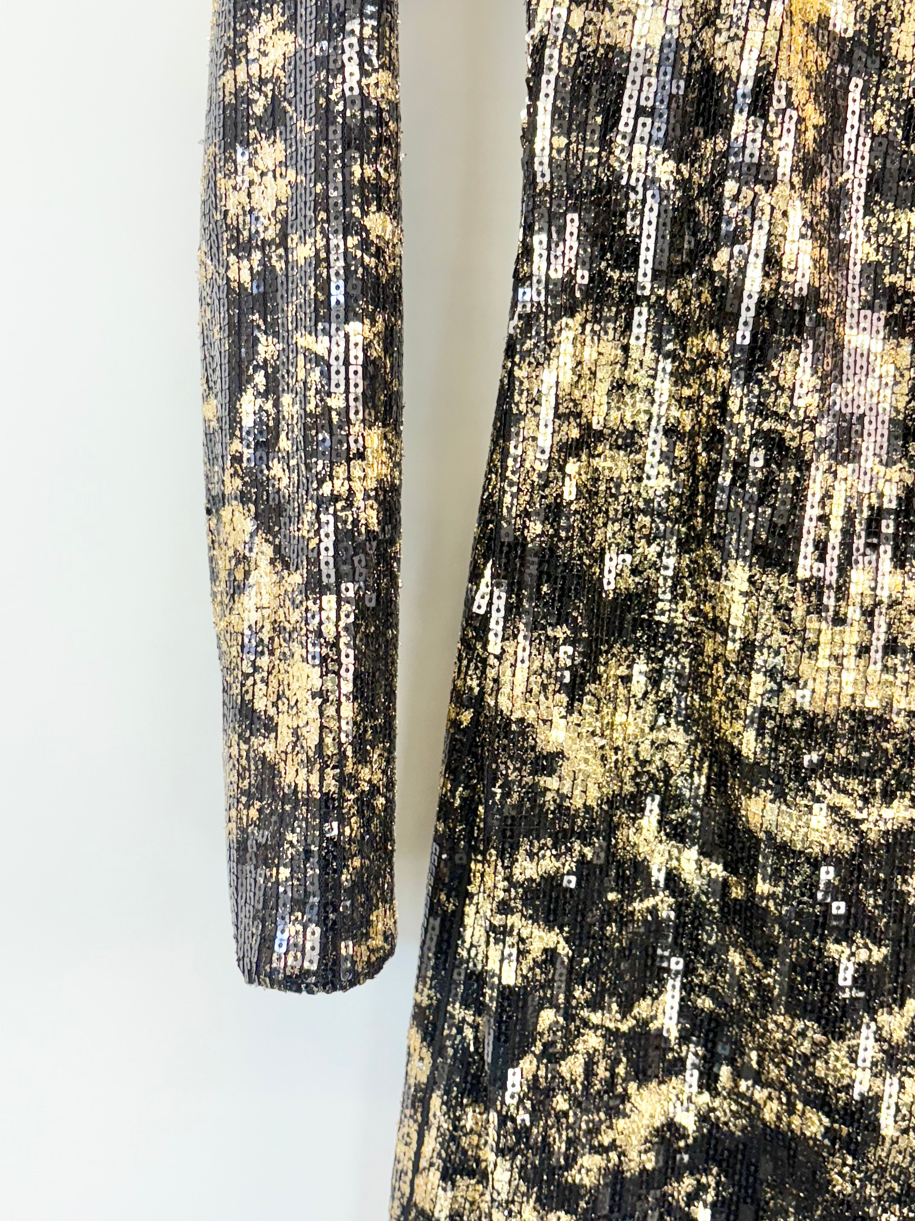 Adam Lippes Black & Gold Sequined Shift Dress - AU8