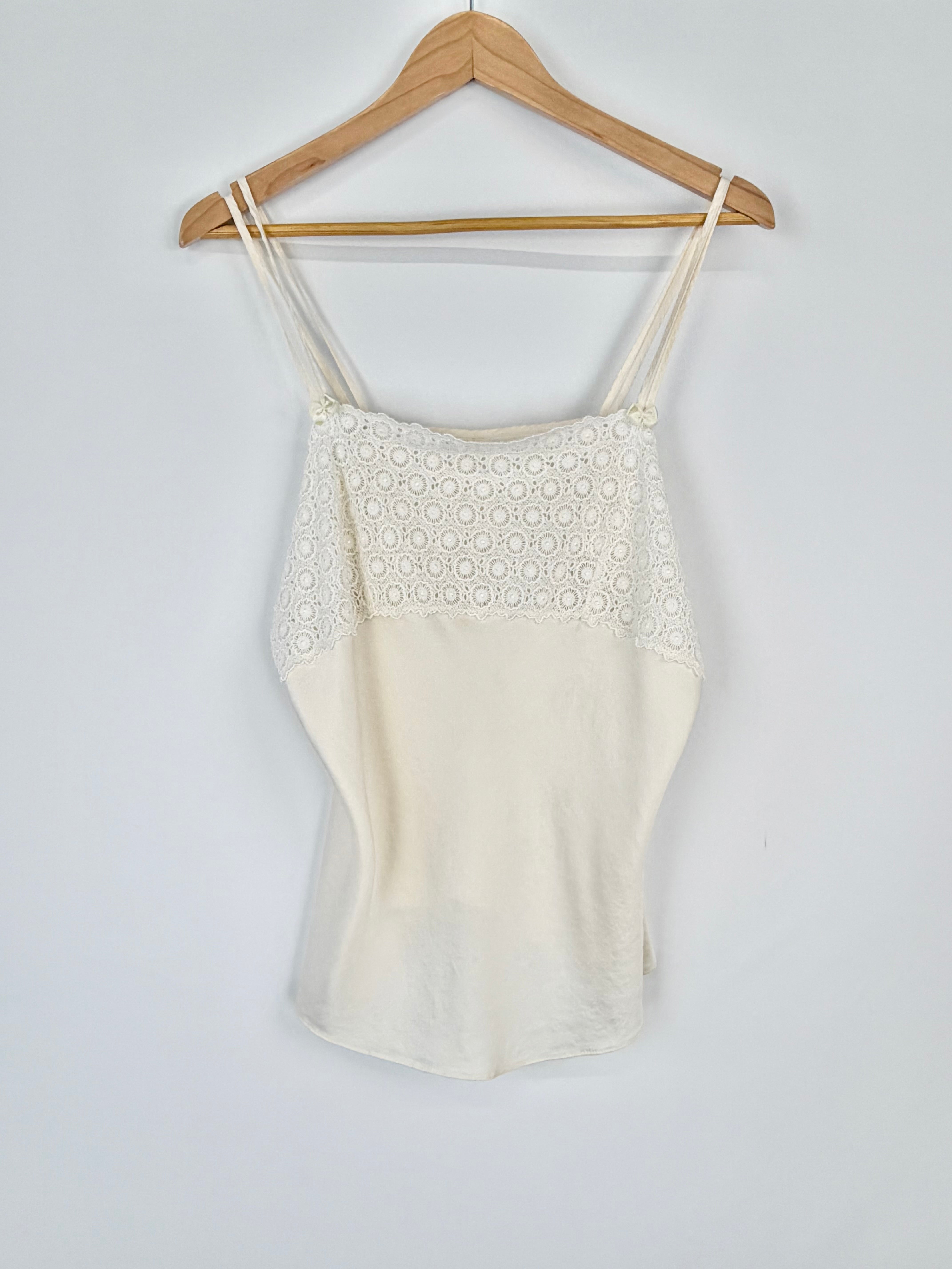 Vintage Yves Saint Laurent Silk & Rayon Lace Embellished Singlet - AU12
