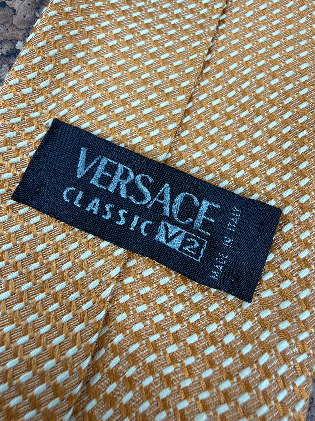 Versace Classic V2 Marigold Woven Linen & Silk Tie