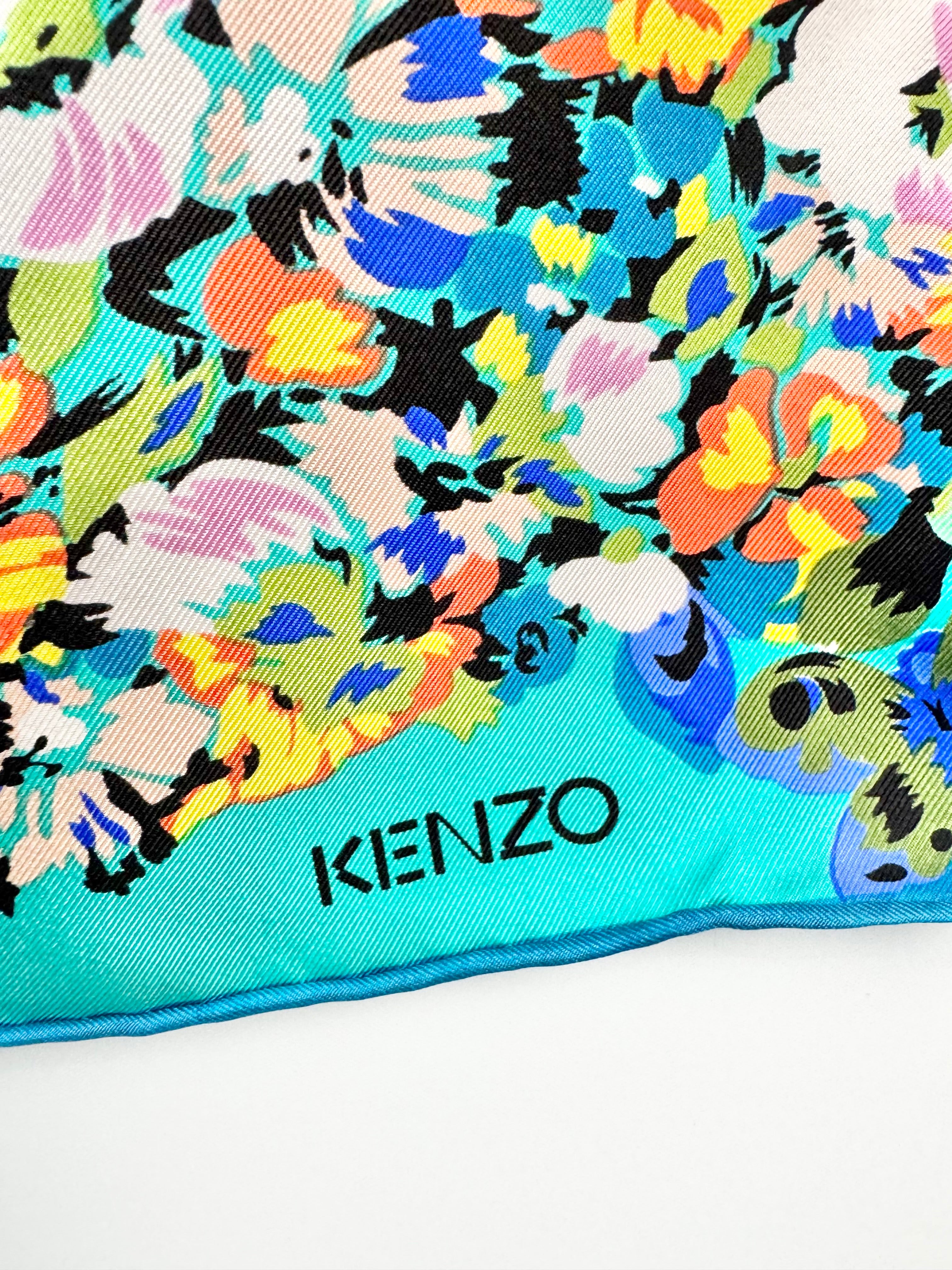 Kenzo Turquoise Floral Silk Scarf