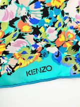 Kenzo Turquoise Floral Silk Scarf