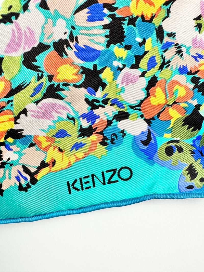 Kenzo Turquoise Floral Silk Scarf