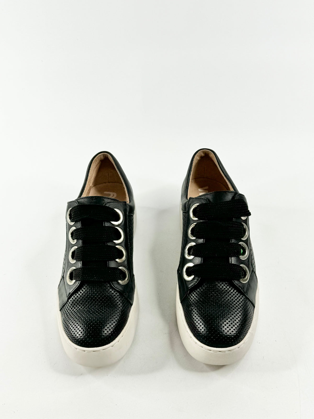 Wonders Fly Black Perforated Leather Lace Ups - EU37