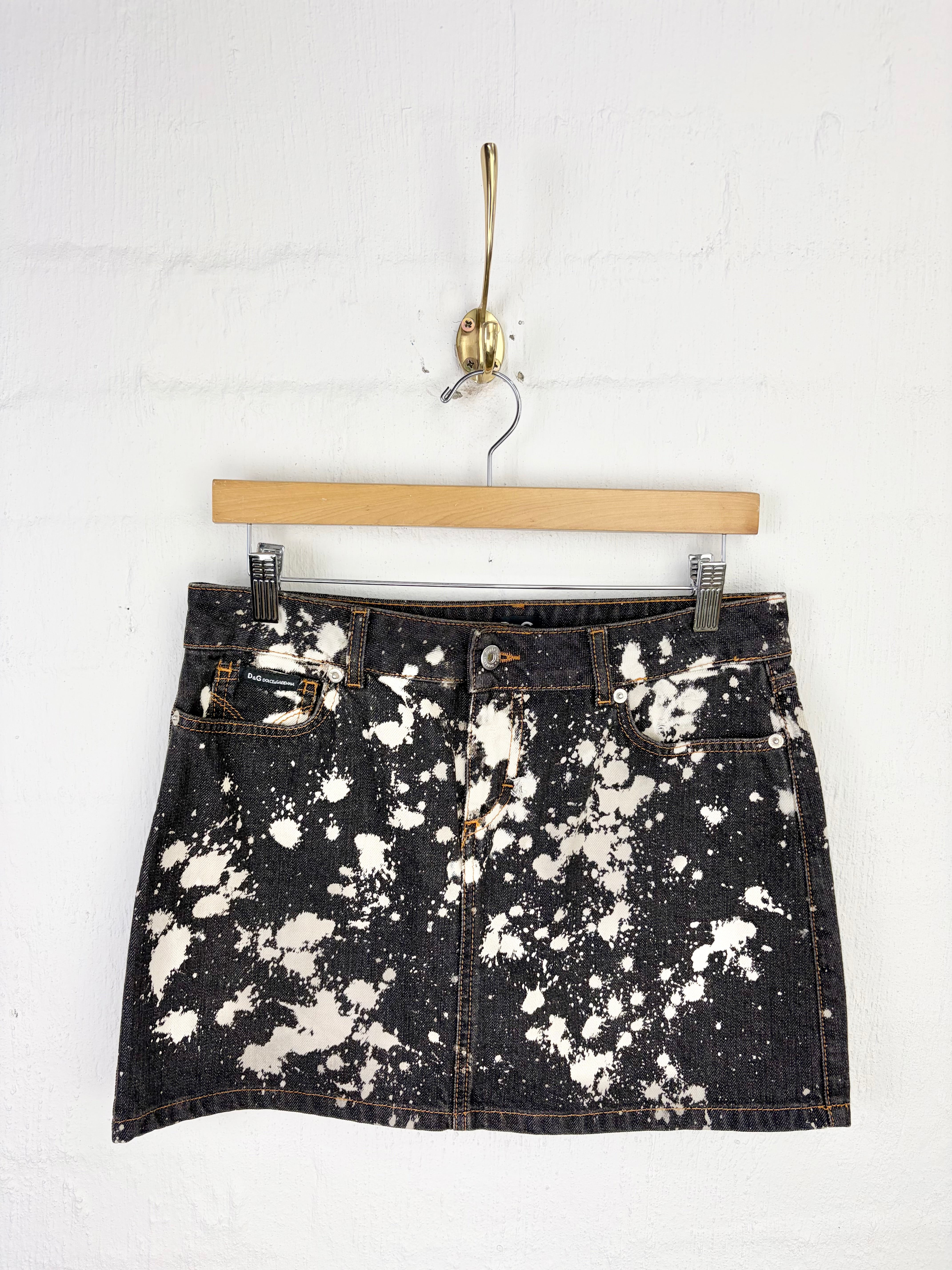 D&G Dark Blue Denim Paint Splattered Mini Skirt - AU10
