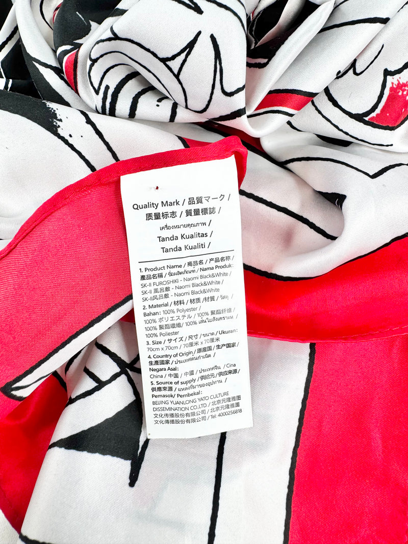 Red, Black & White Silk Panel Square Scarf