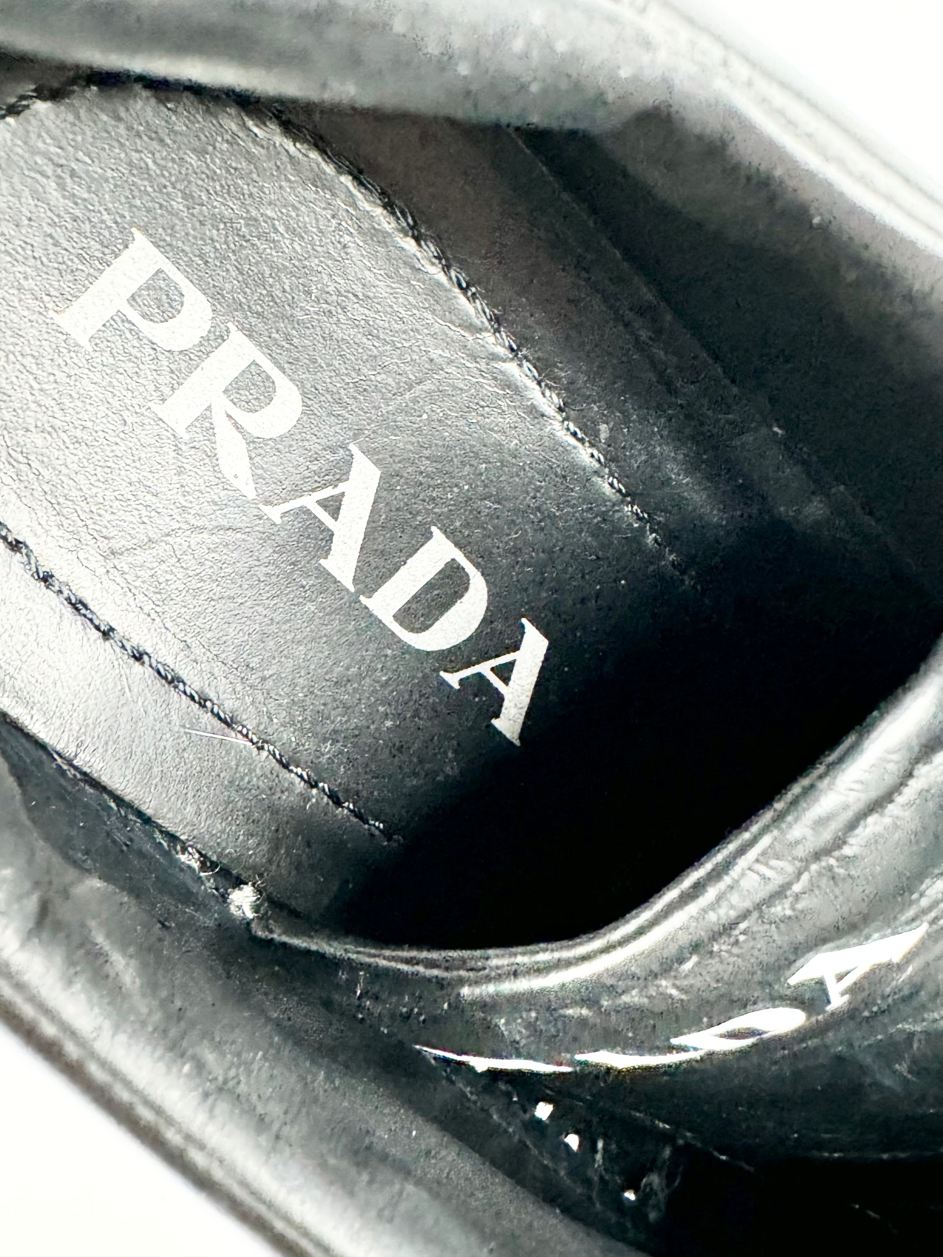 Prada Black Leather Three Strap Velcro Sneakers - EU37.5