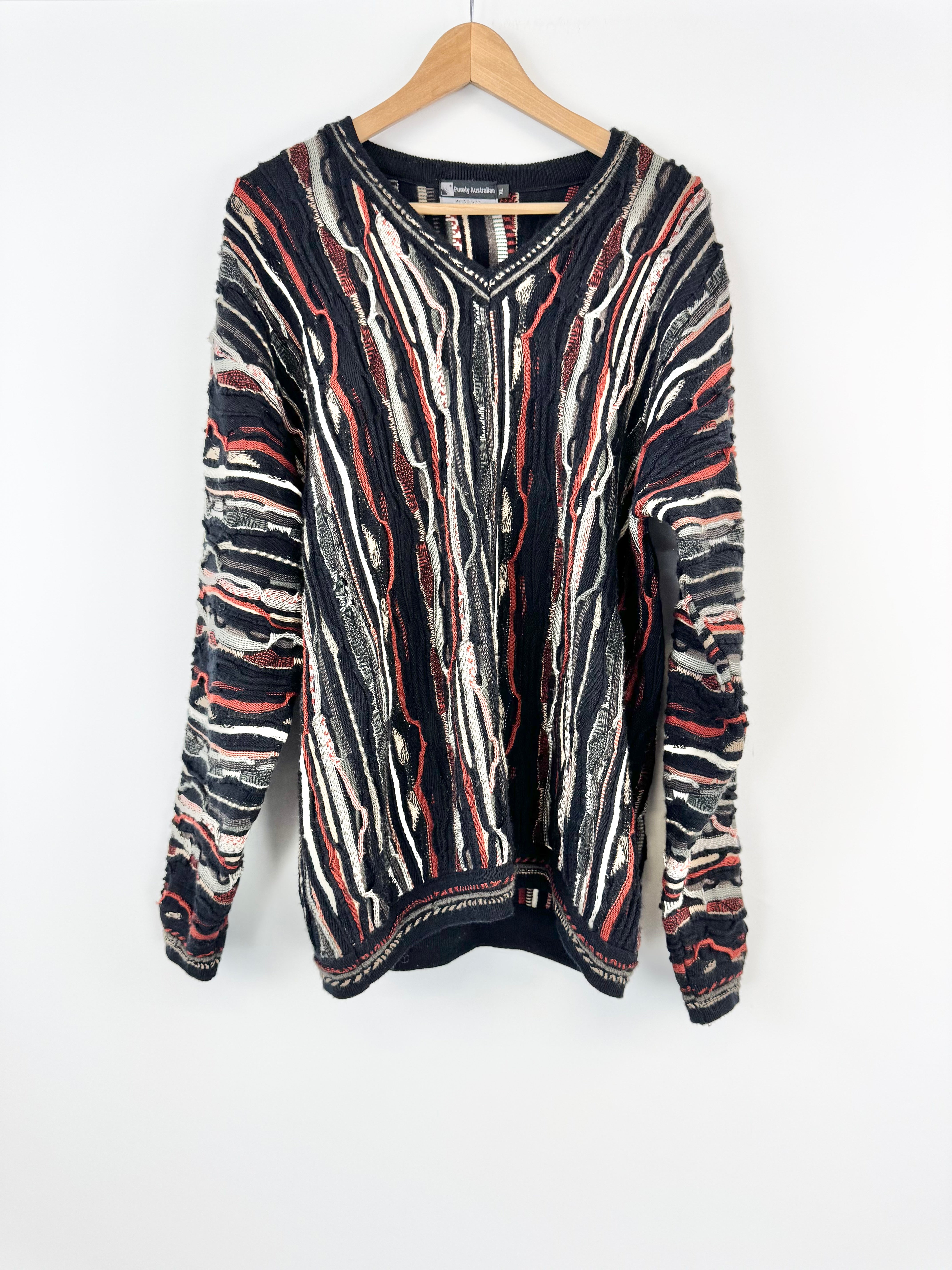 Purely Australian Earthen Tone Merino Wool 3D Texture Sweater - XL