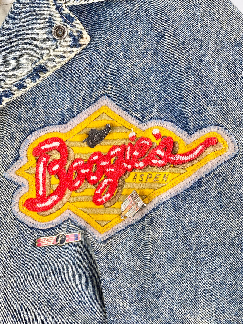 Vintage Boogie's Diner Aspen Leather & Denim Bomber Jacket - L