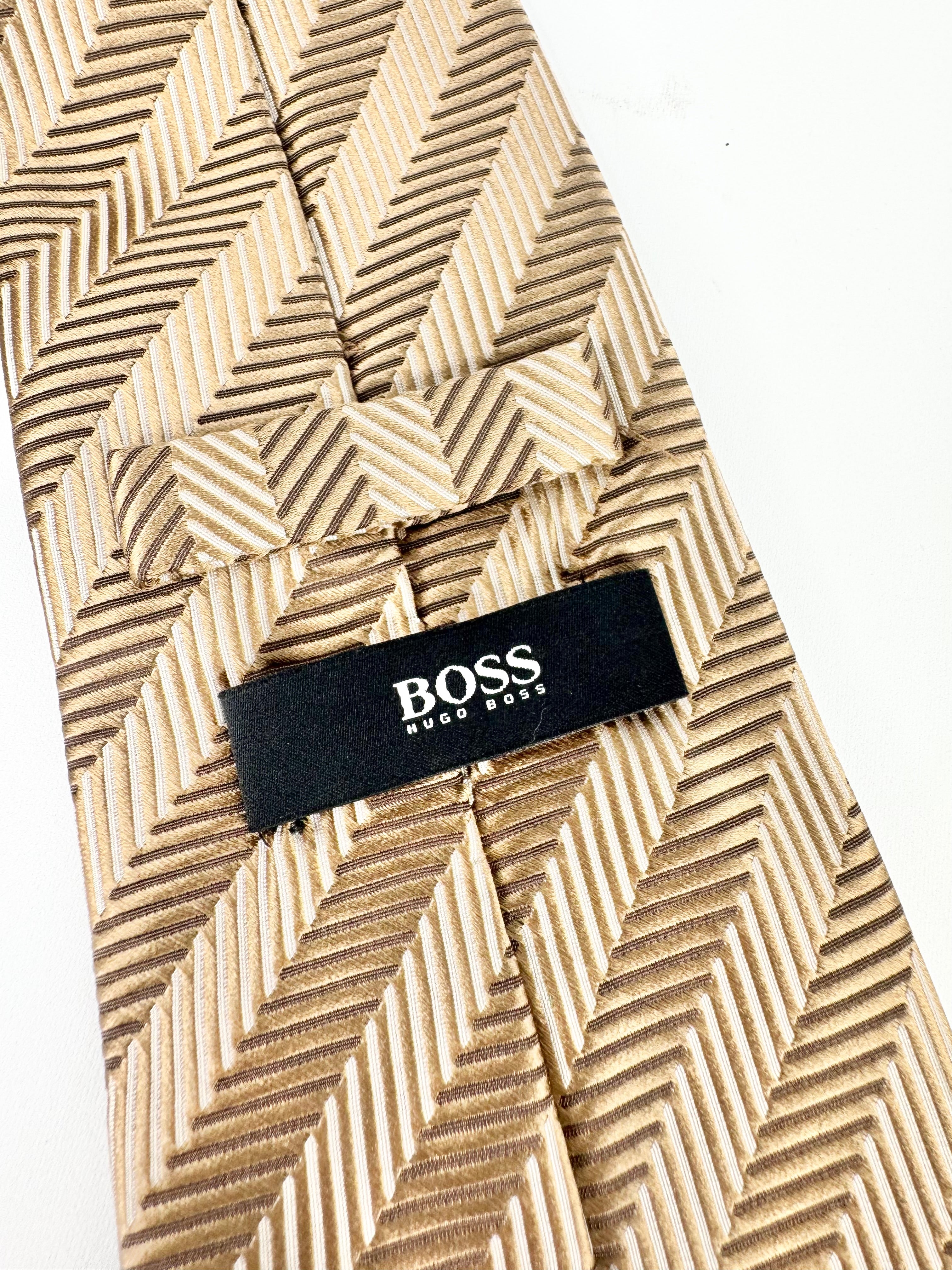 Hugo Boss Metallic Gold & Beige Striped Tie