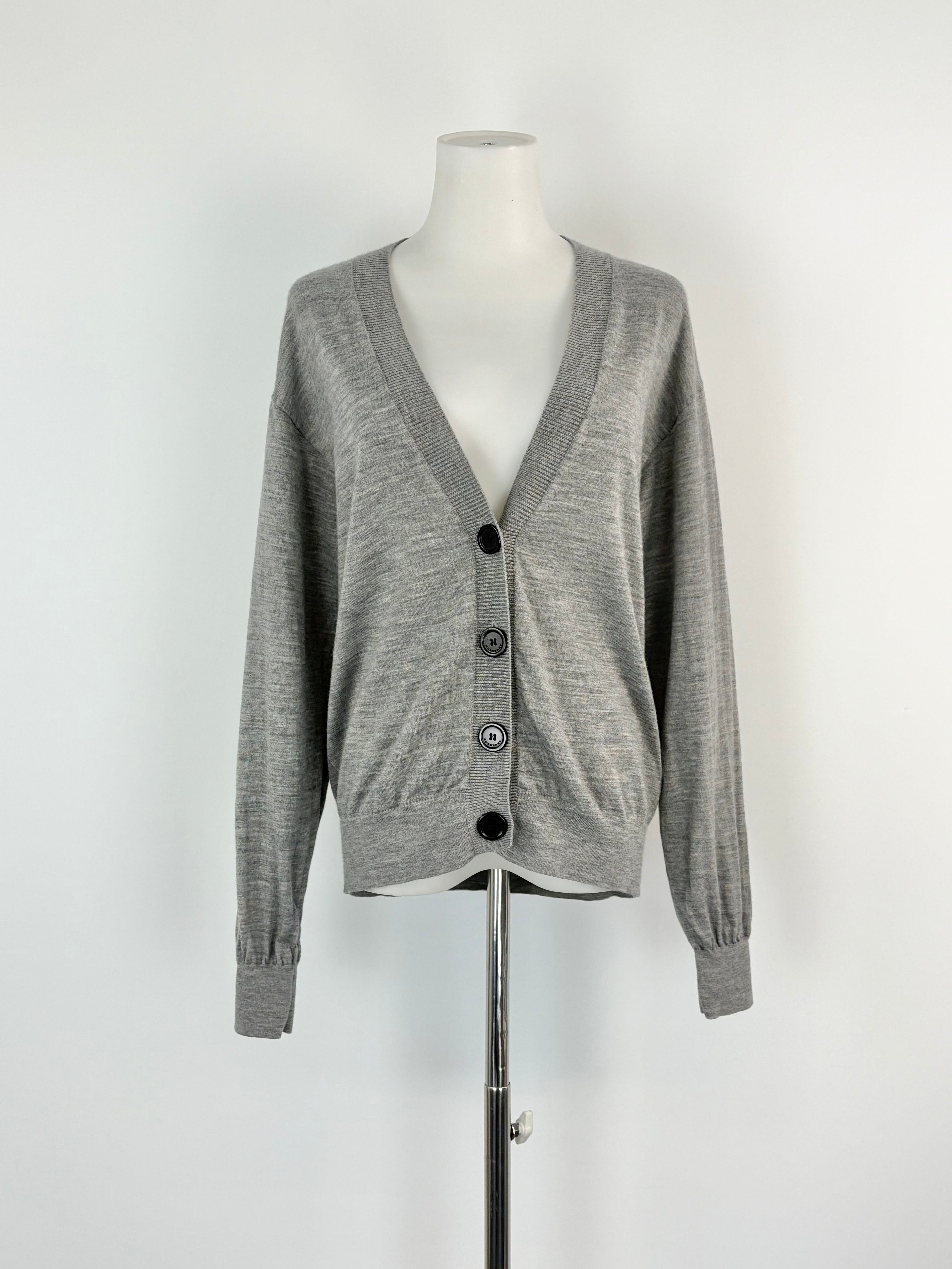 Burberry Vintage-Novacheck Elbow Patch Grey 'Dornoch' Cardigan - AU8/10