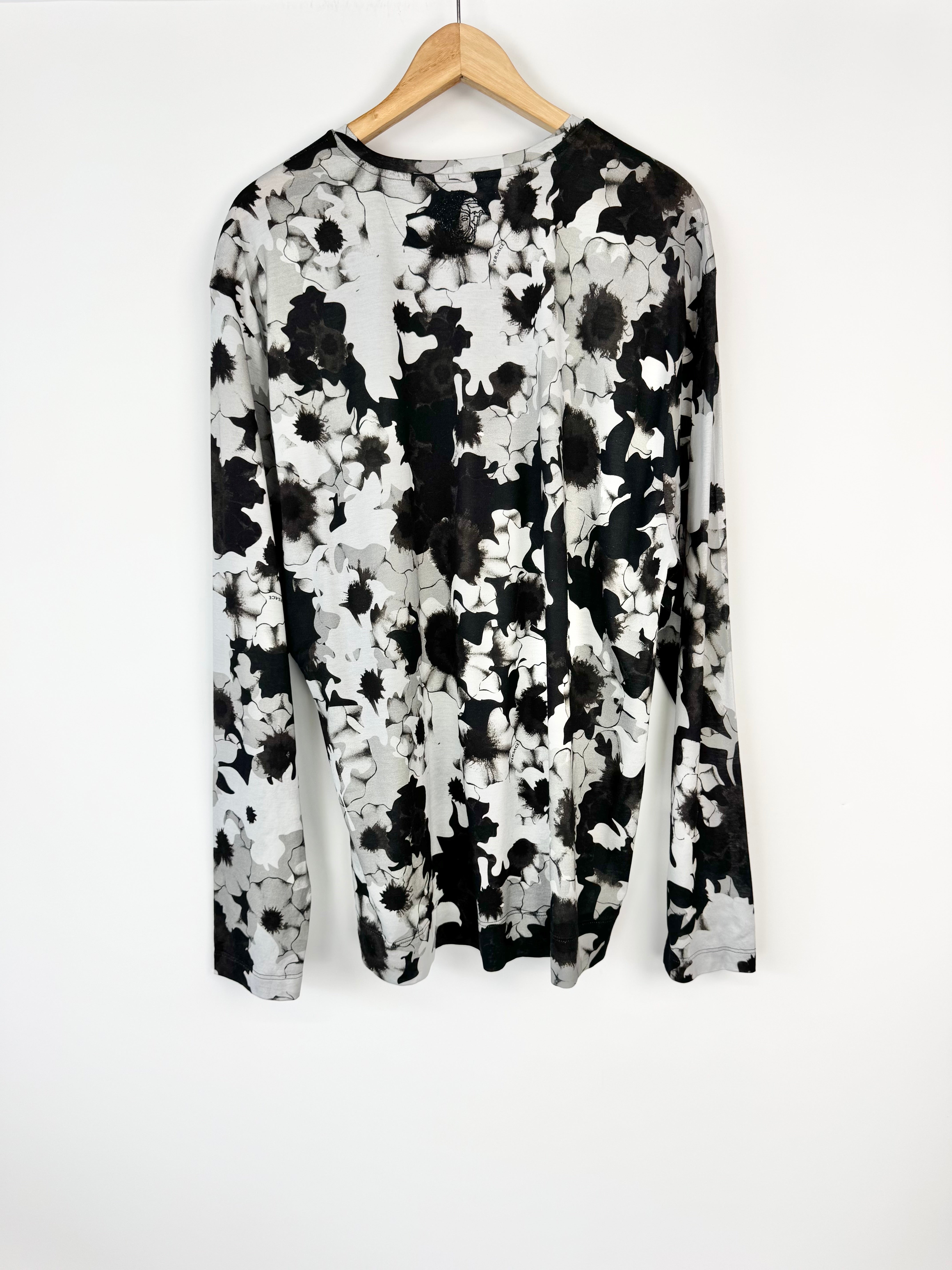 Versace Black & White 'Military Rose' Long Sleeve Top - XL