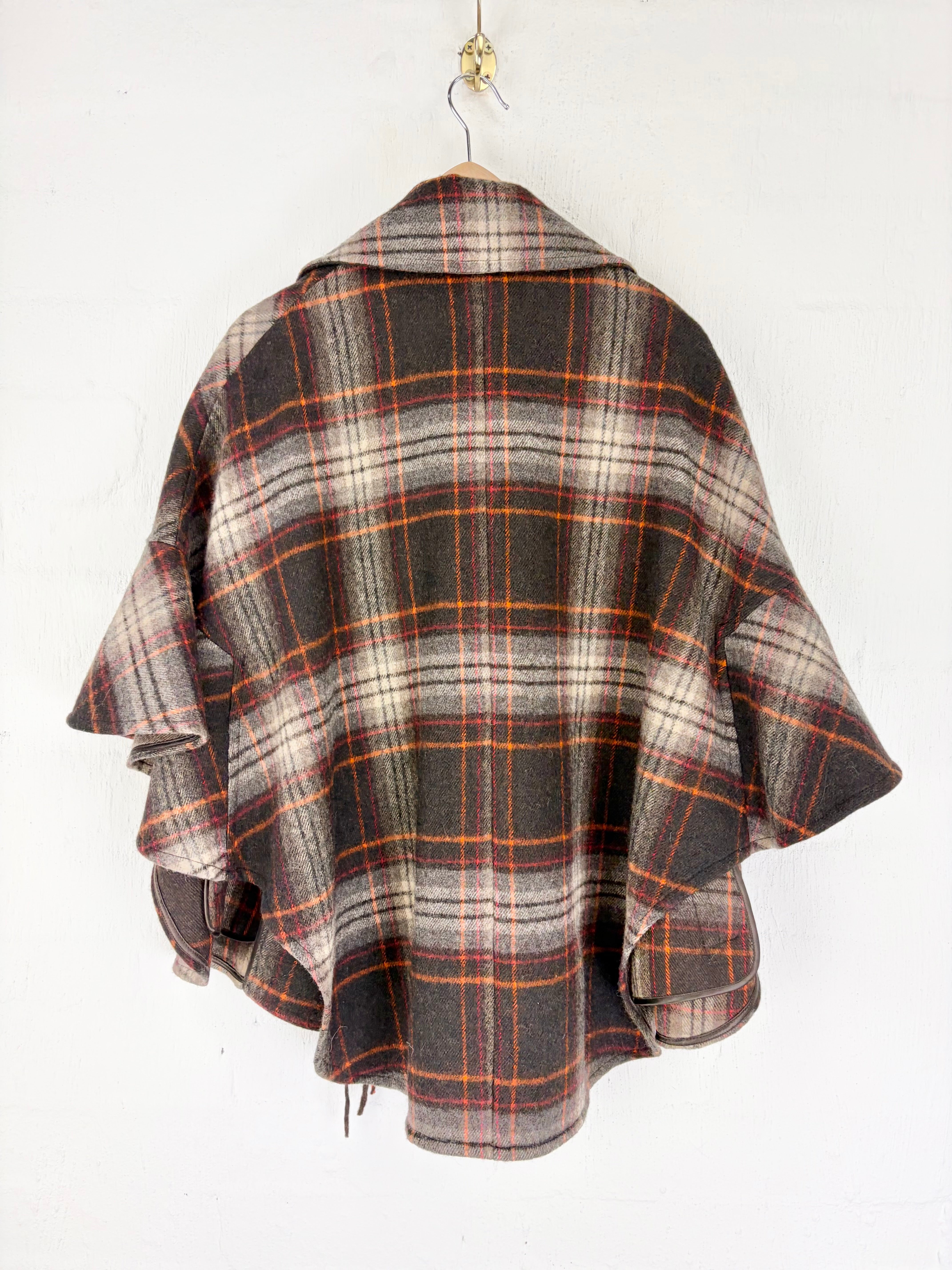 Ermanno Scervino Expresso Plaid Wool Fringed Poncho - AU8/10
