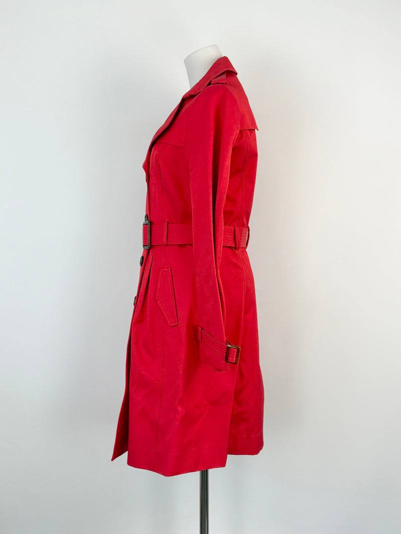 Jigsaw Red Double-Breasted Trench Coat - AU8