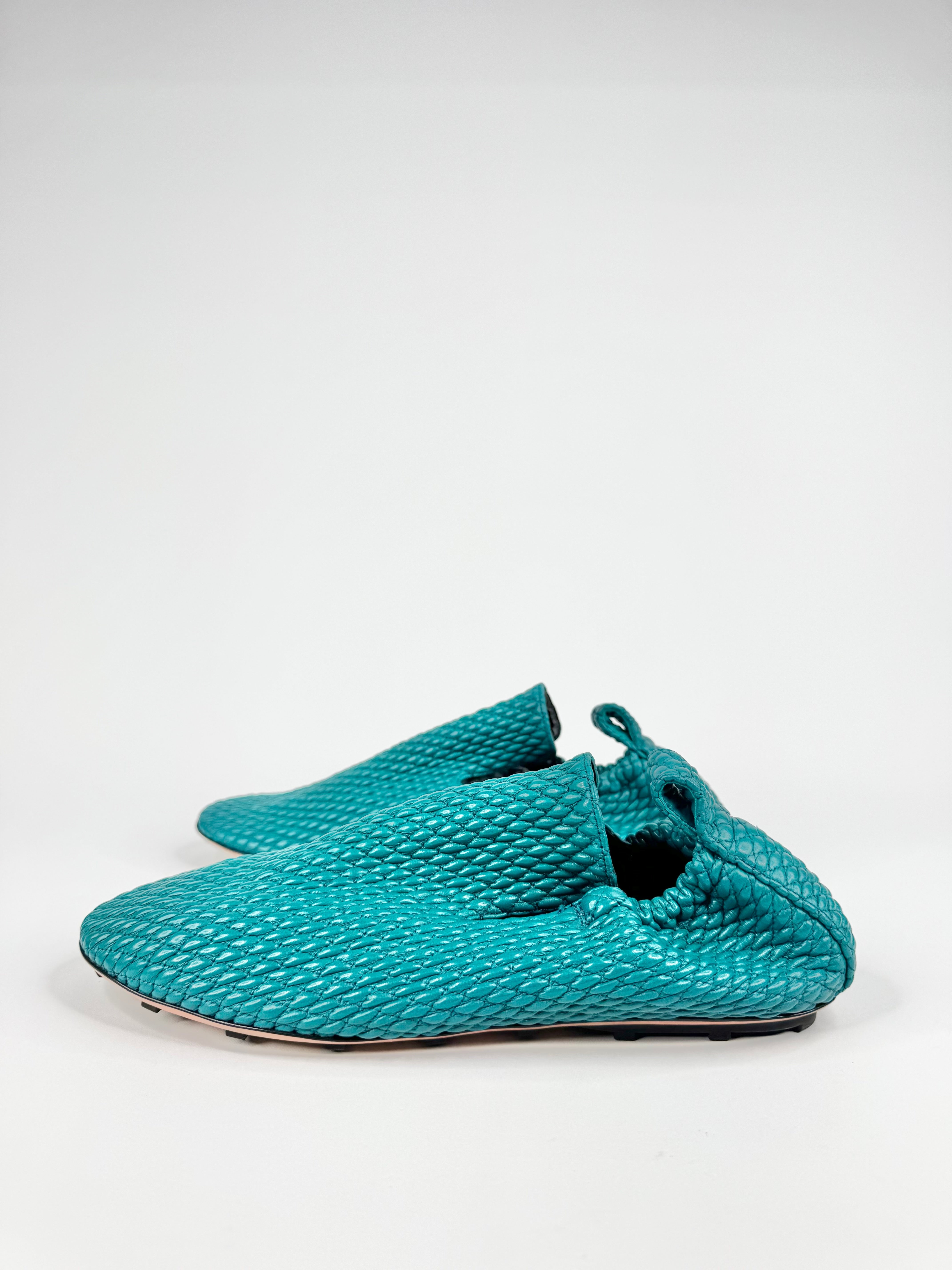 Bottega Veneta Turquoise Intrecciato Flats - EU42