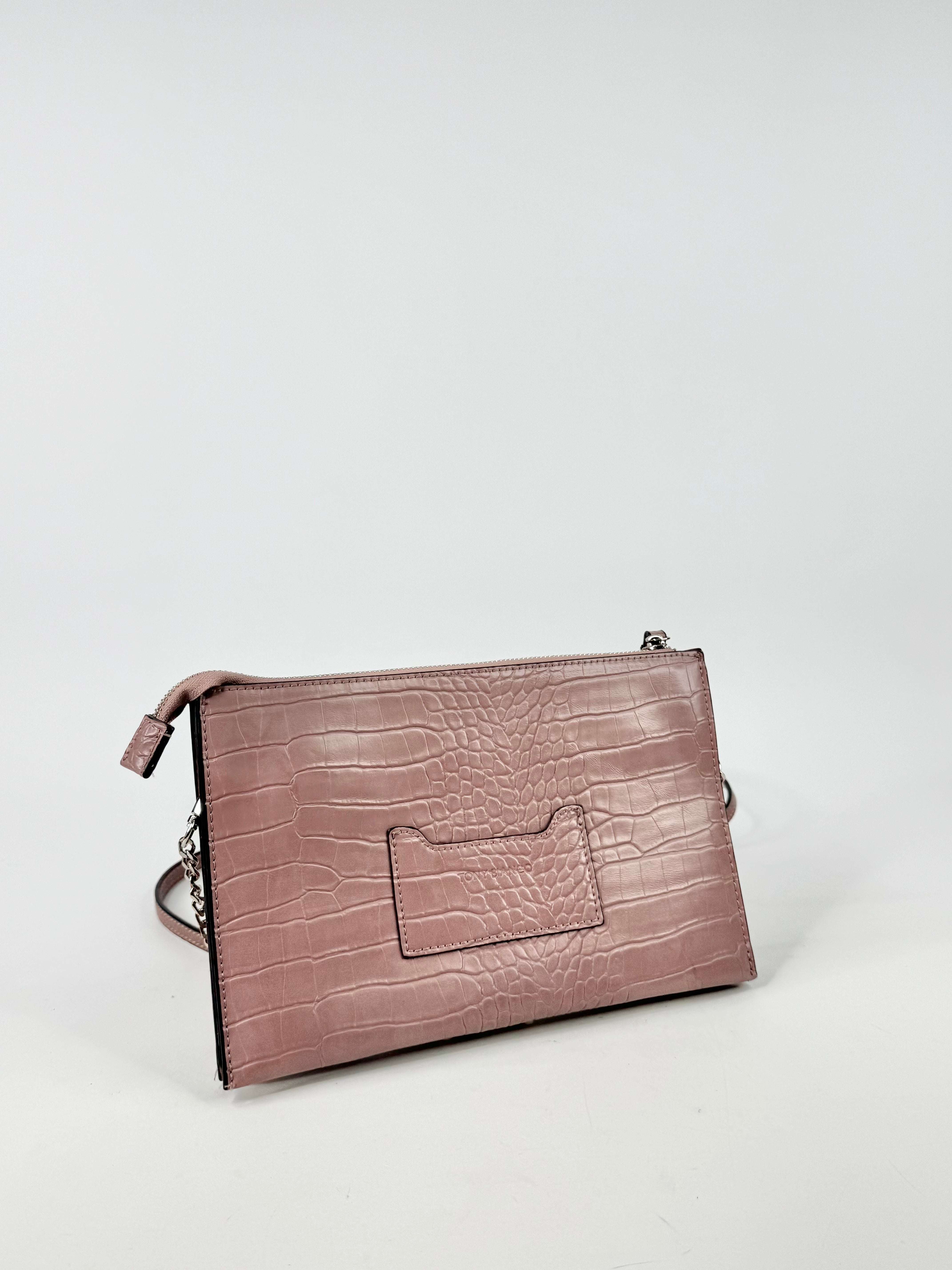 Tony Bianco Dusty Mauve Croc Embossed Shoulder Bag