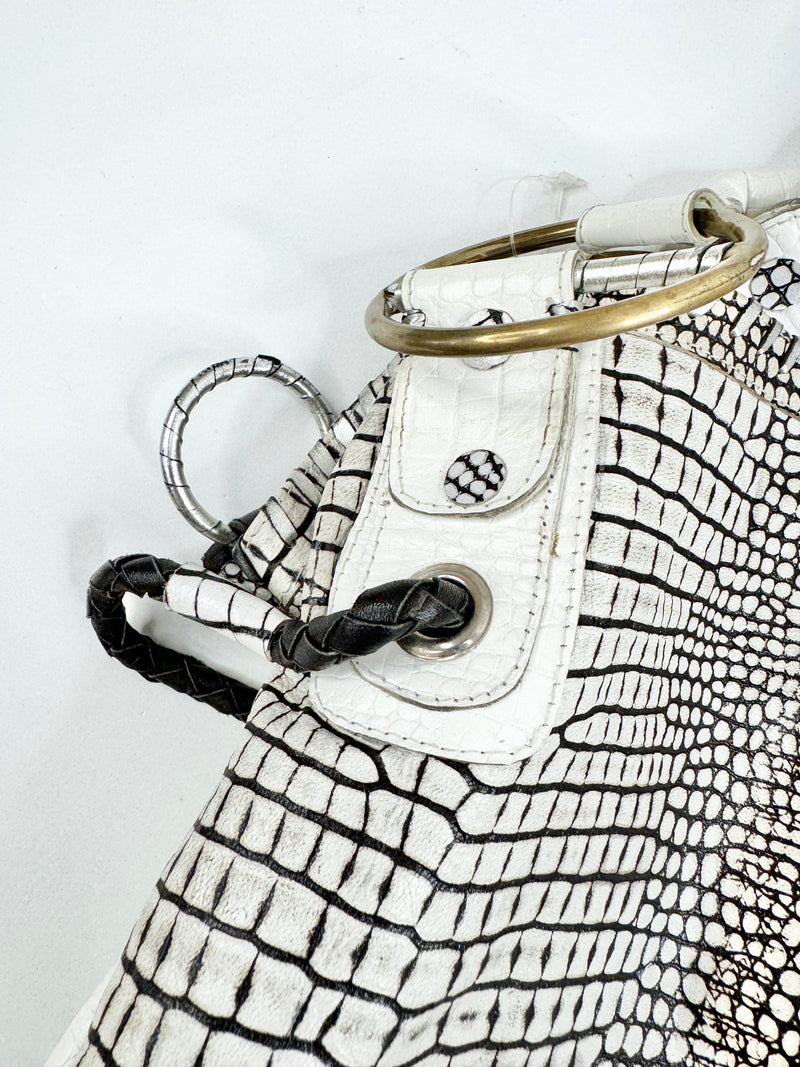 Sabbatha White Croc Embossed Studded Shoulder Bag