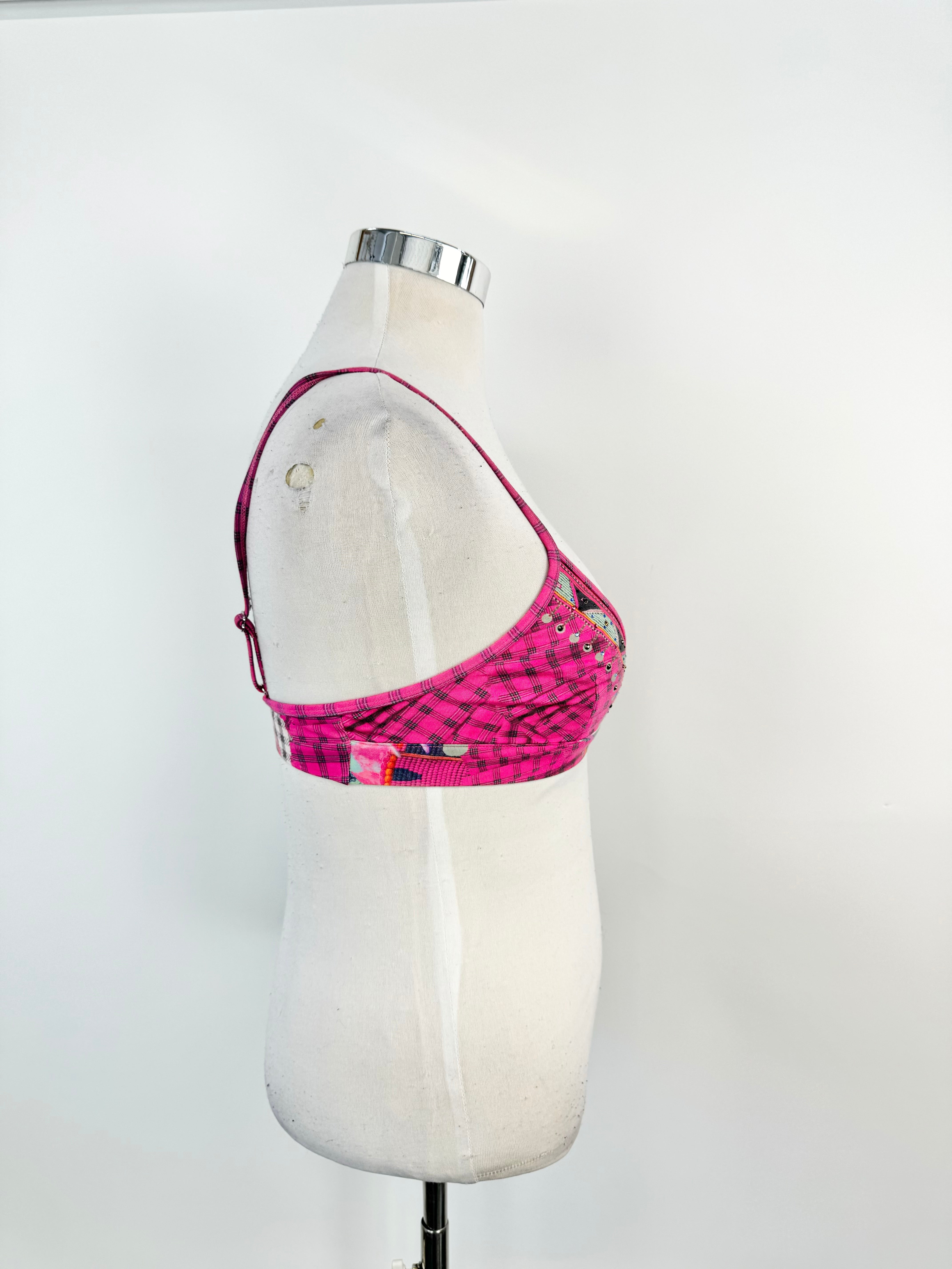 Camilla Pink Plaid Crystal Embellished Bralette - AU12