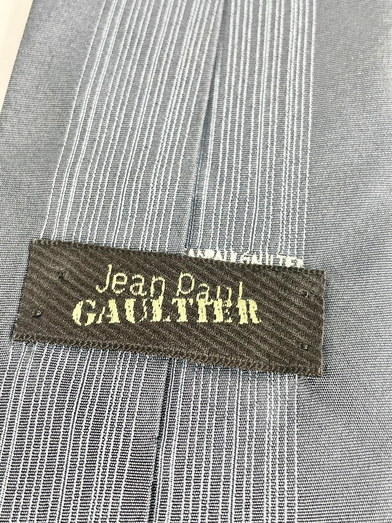 Jean Paul Gaultier Grey Stone Striped Silk Tie