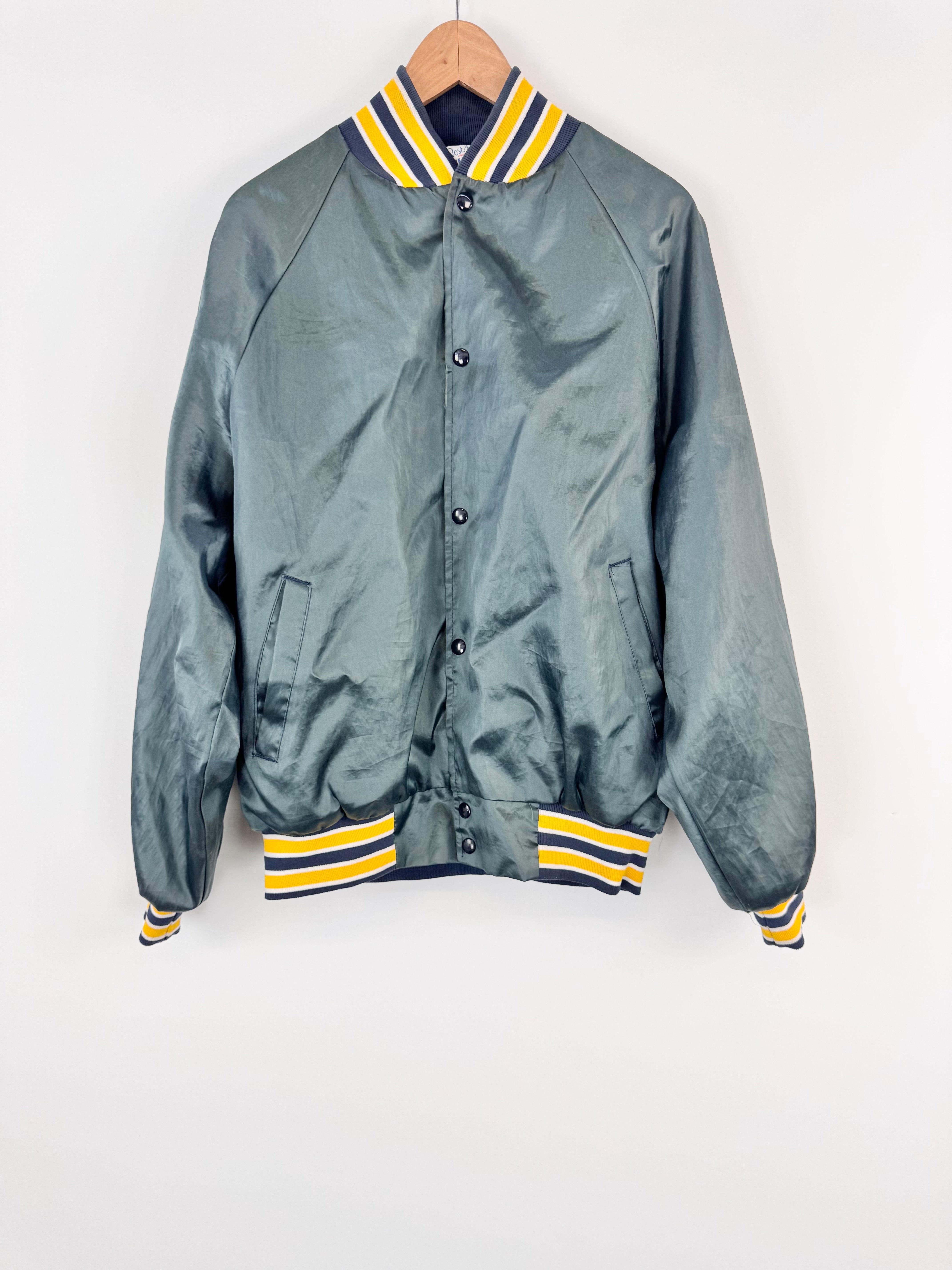 Vintage Western Arc Grey Satin Bomber Jacket - L